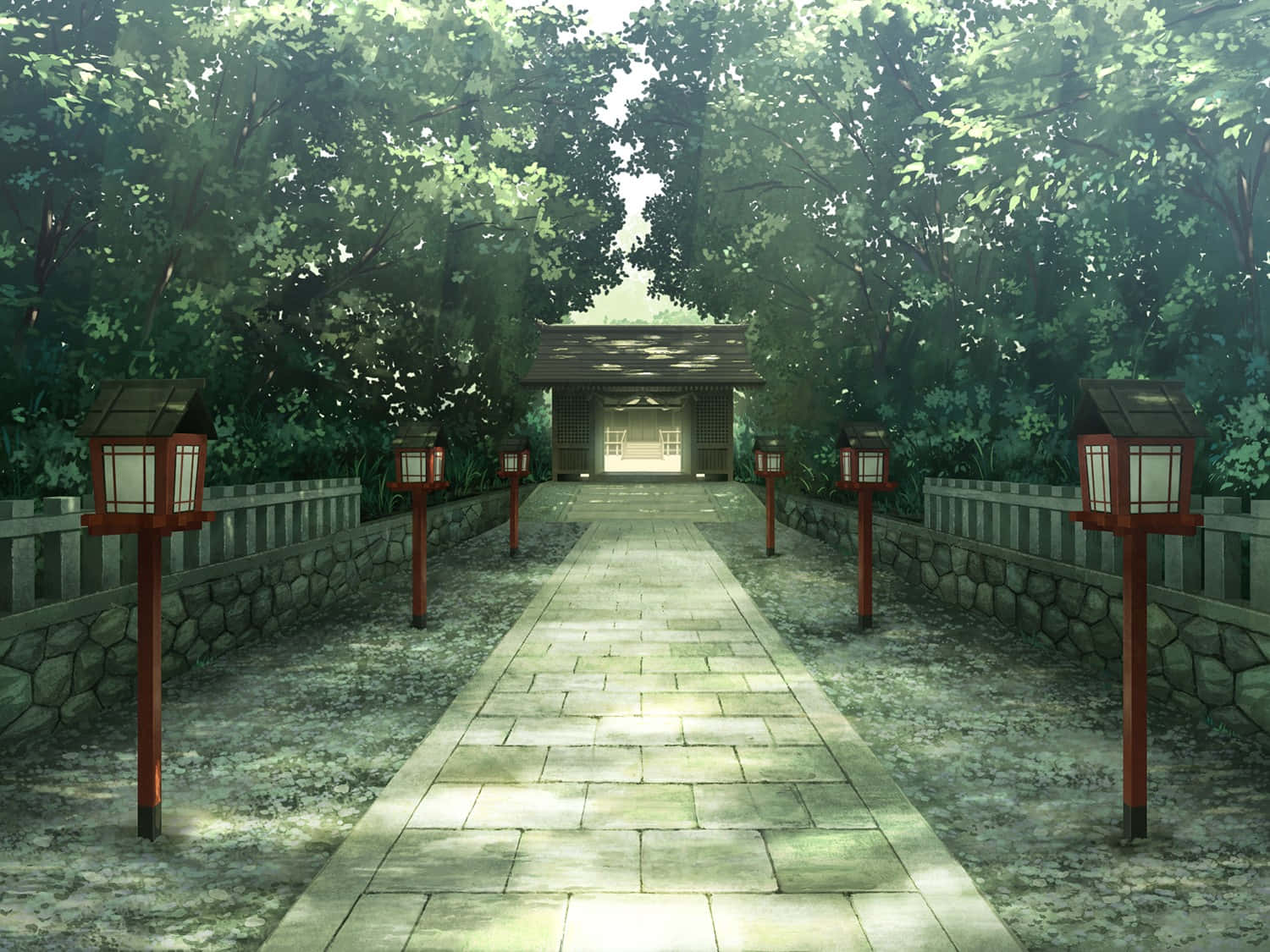 动漫公园灯笼神社背景 壁纸
