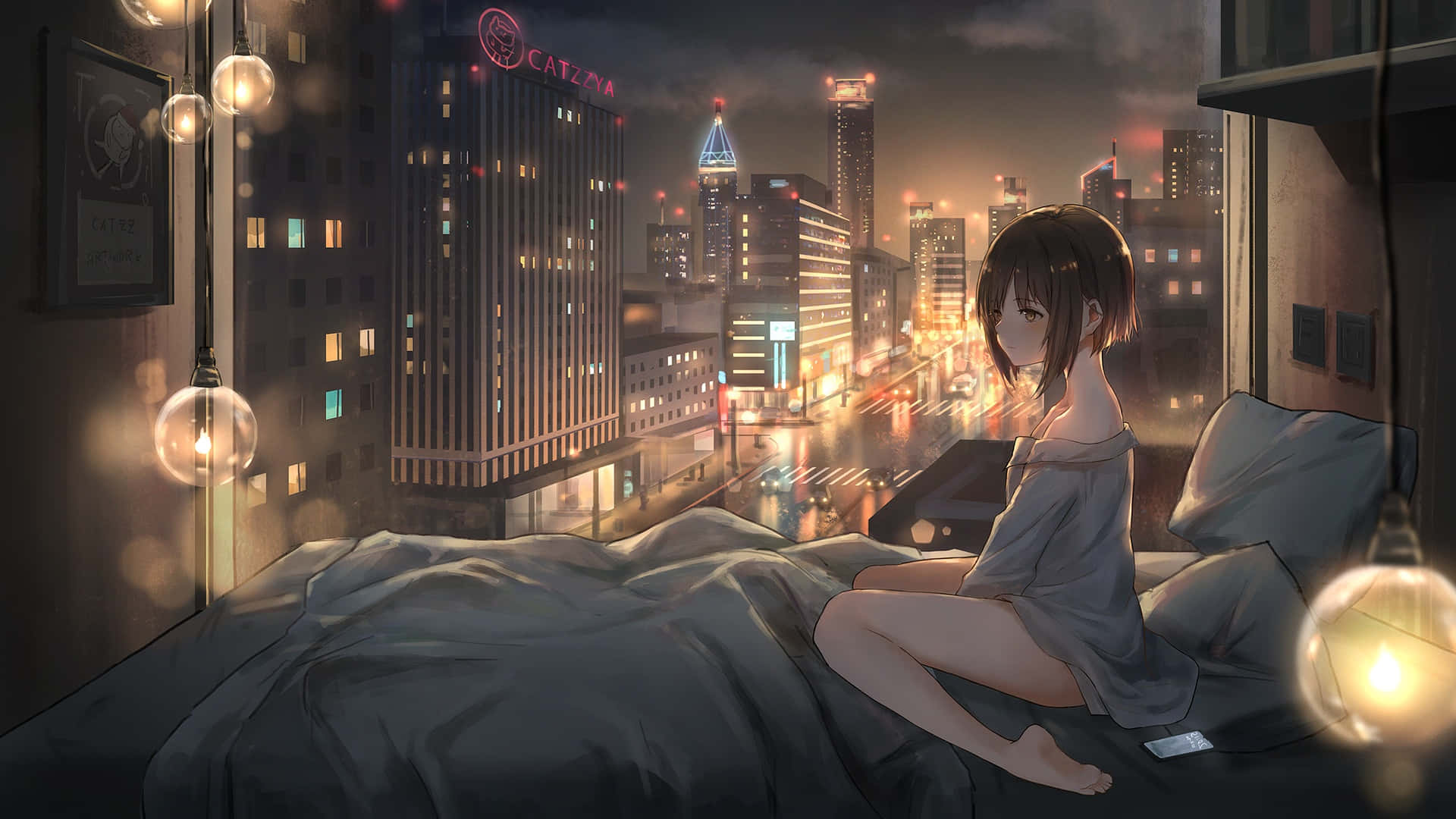 动漫城市摩天大楼夜景 壁纸