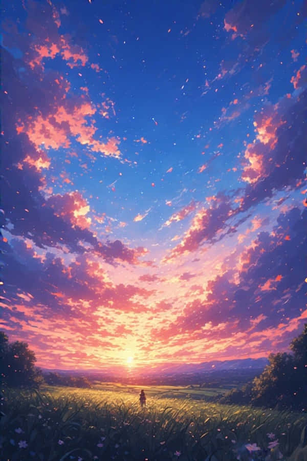 动漫夕阳乡村风景梦幻鲜艳4K 壁纸