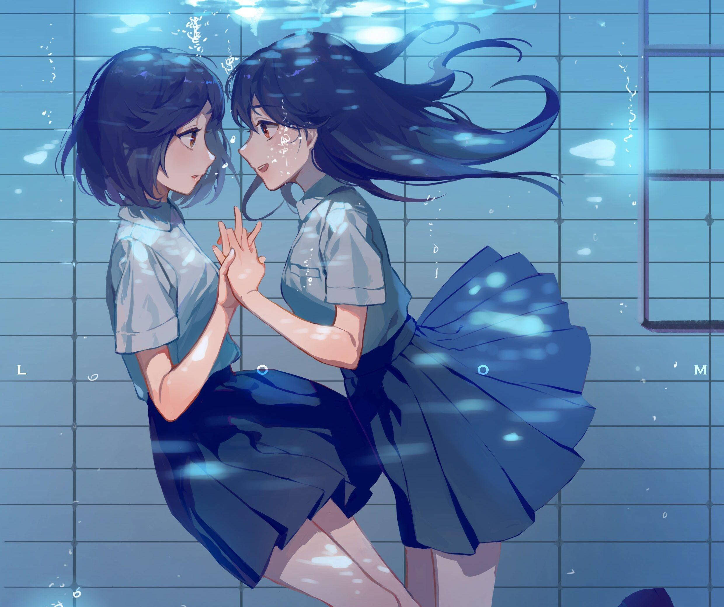 动漫女同在泳池 壁纸