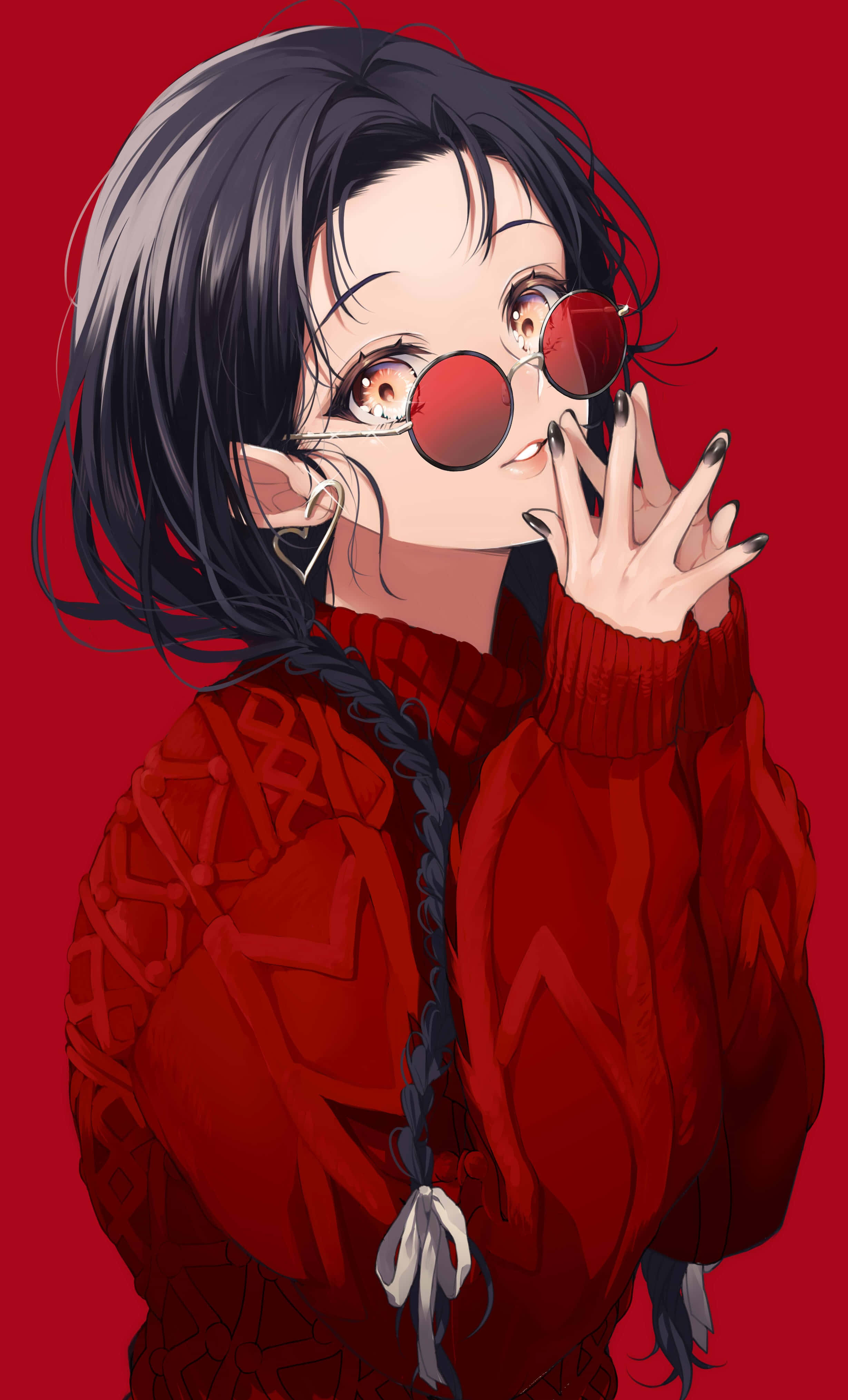 动漫女孩红色头像 壁纸