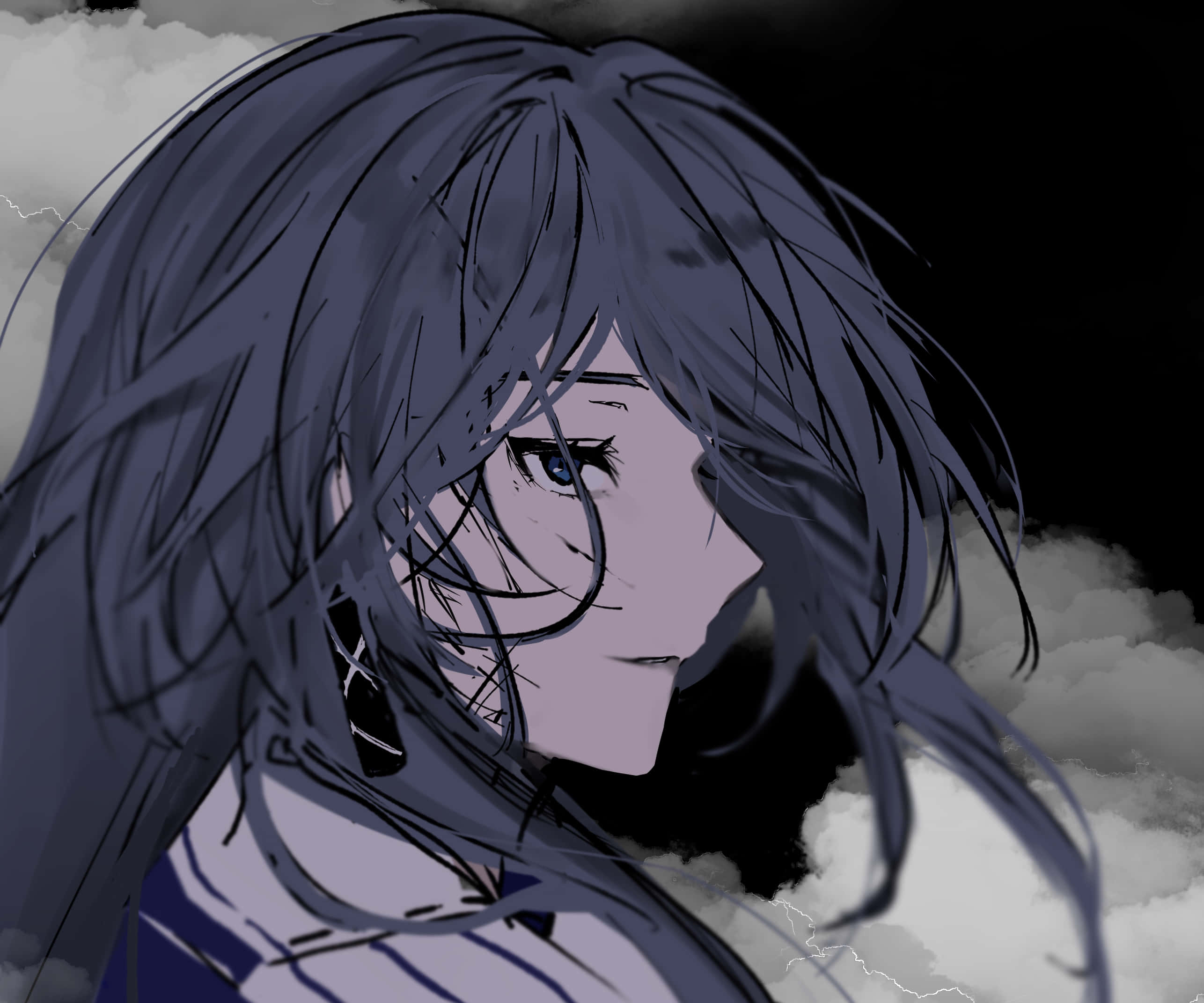动漫少女侧面忧郁头像 壁纸