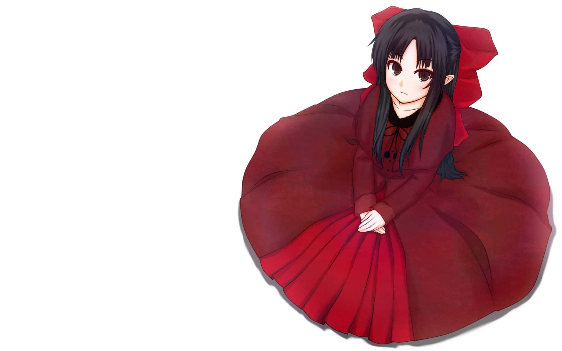 动漫少女穿红色端庄连衣裙 壁纸