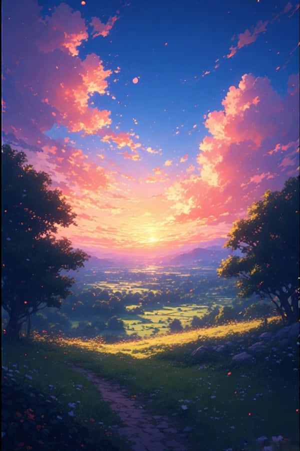 动漫日落乡村风景梦幻鲜艳4K 壁纸