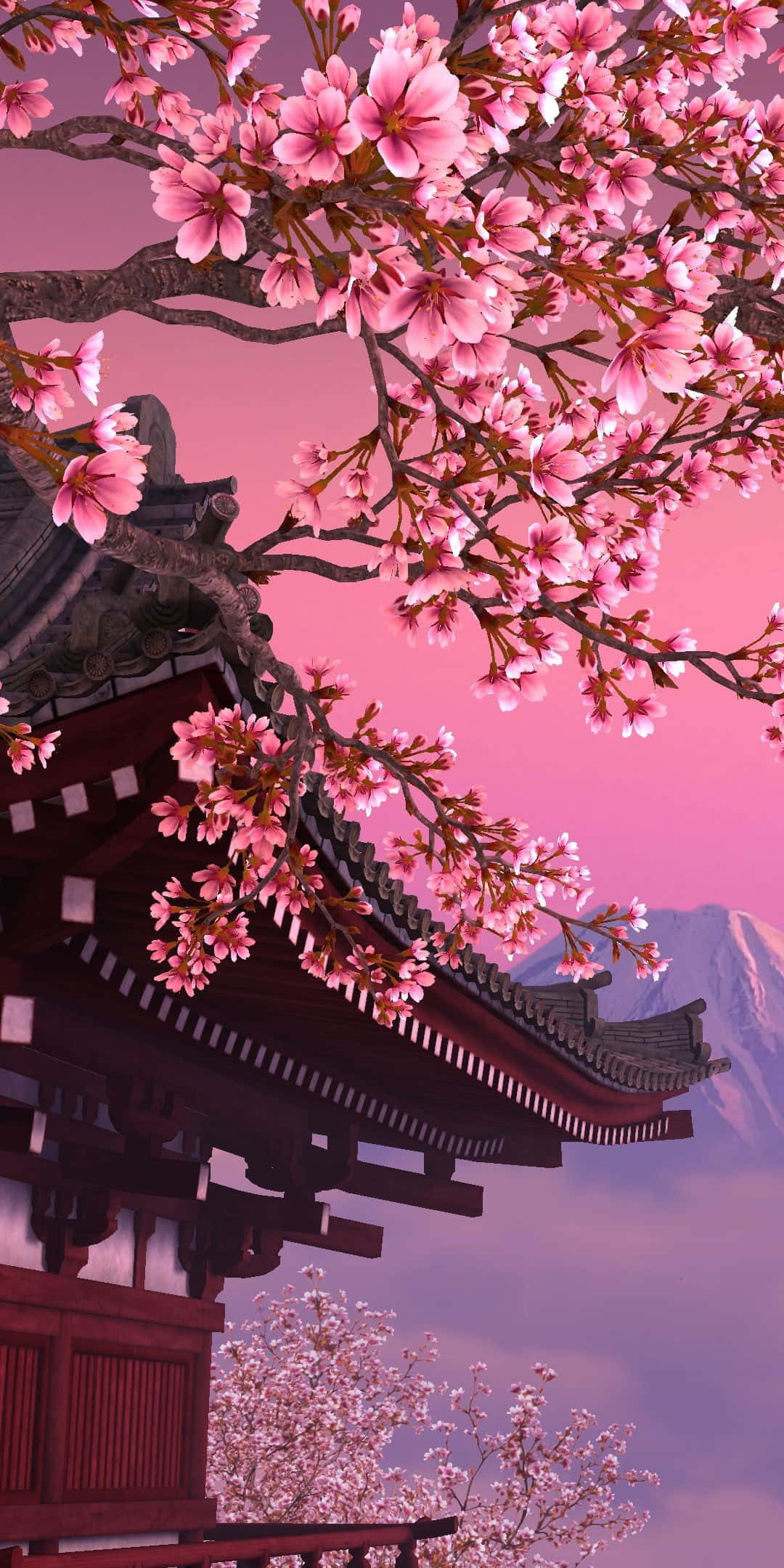 动漫樱花日本寺庙背景 壁纸