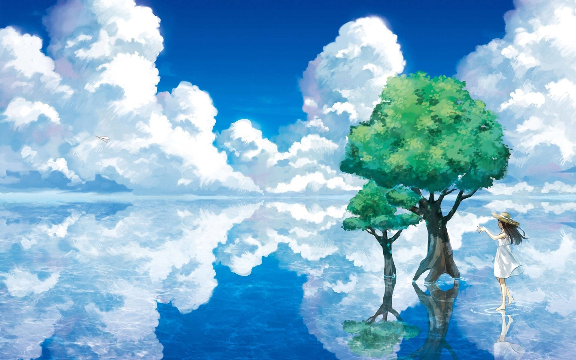 动漫湖畔镜像风景 壁纸