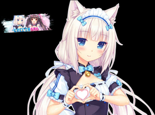 动漫猫娘比心手势 壁纸