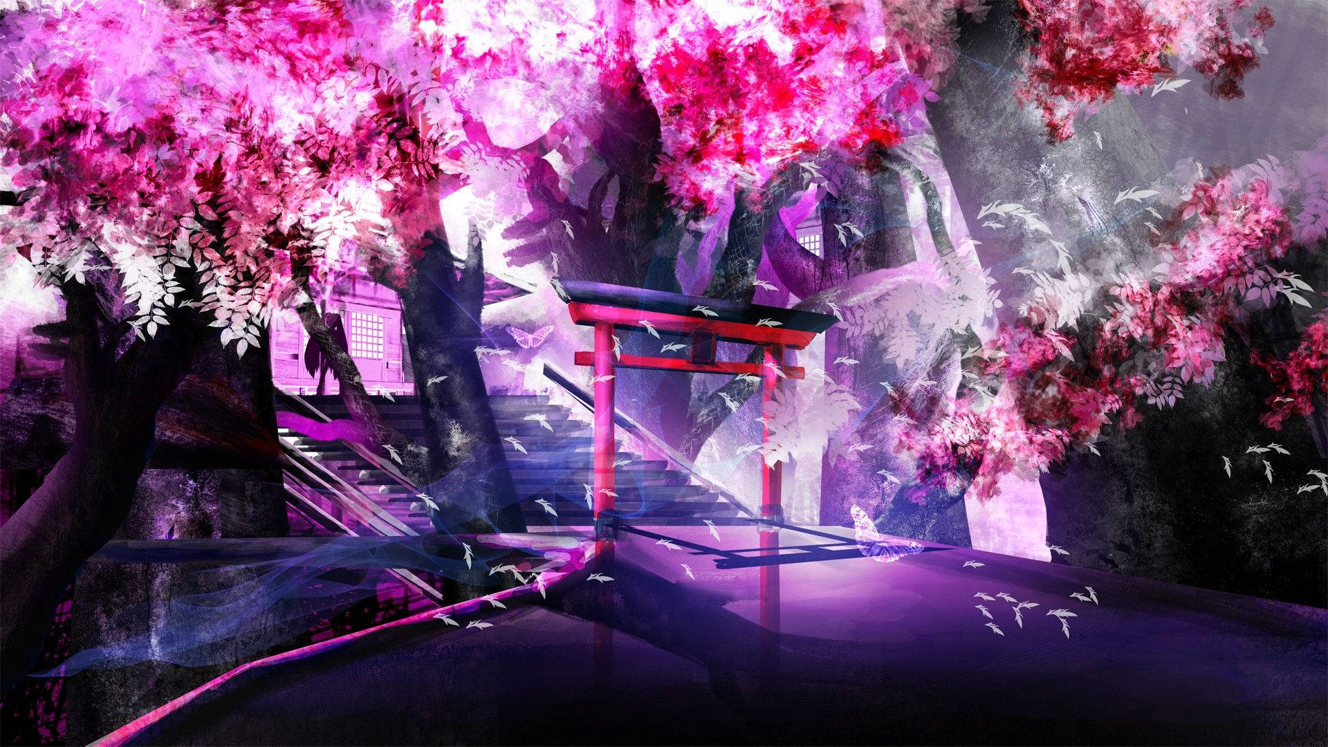 动漫风景樱花树 壁纸