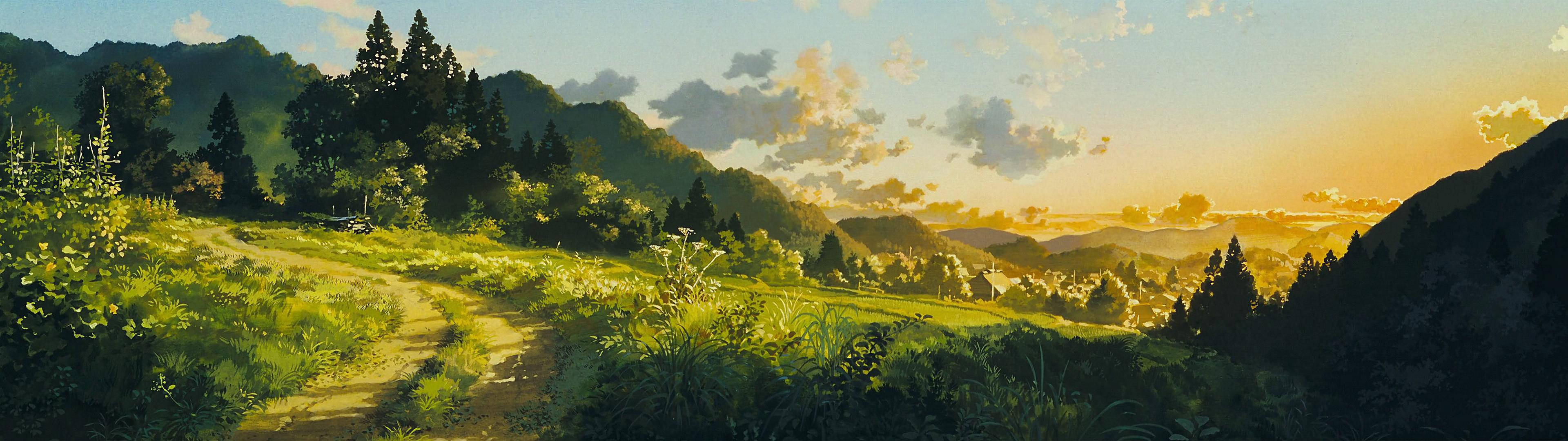 自然绿色风景的动漫双屏壁纸