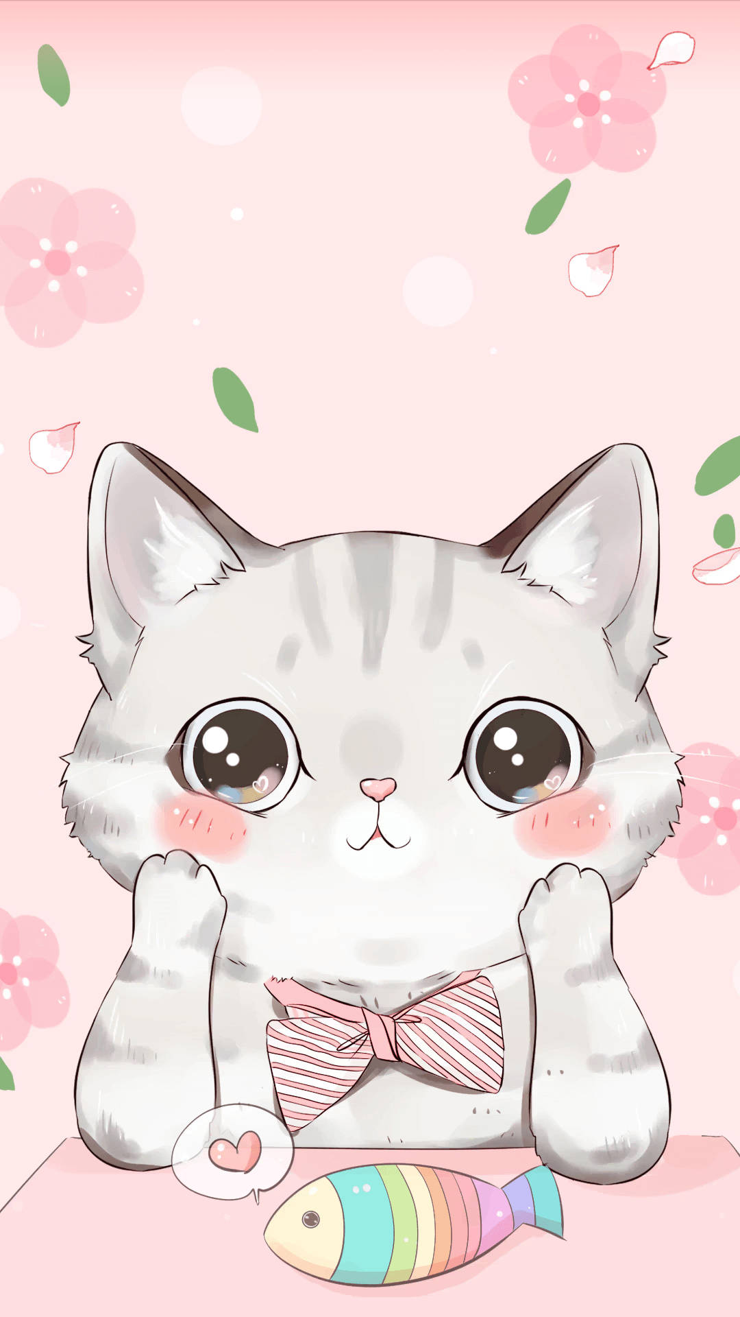 卡通猫与彩虹鱼 壁纸