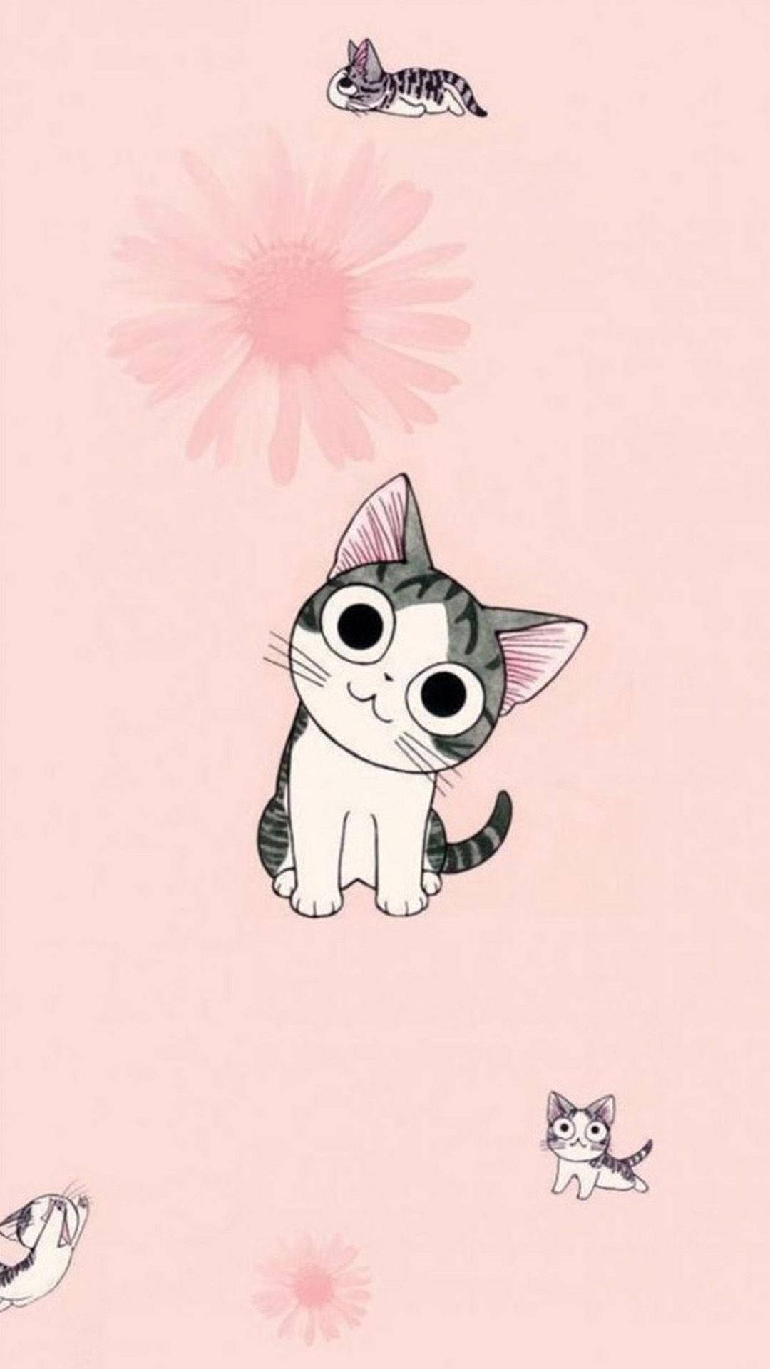 卡通猫咪与花 壁纸