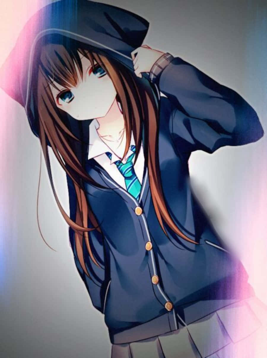 原版动漫少女粉色连帽衫 壁纸