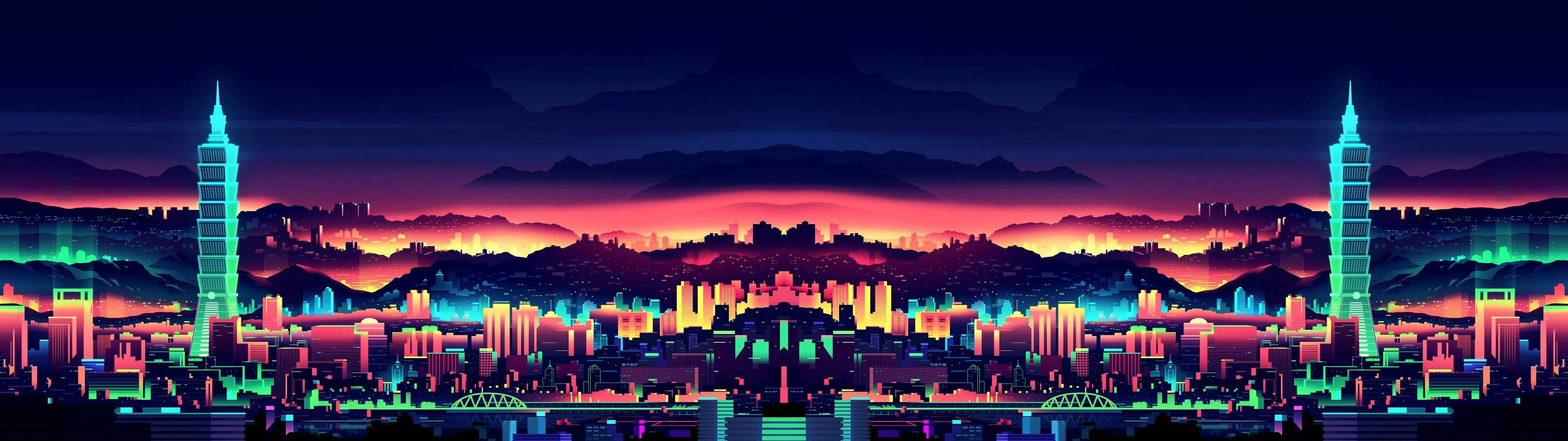 3840x1080高清双屏城市艺术