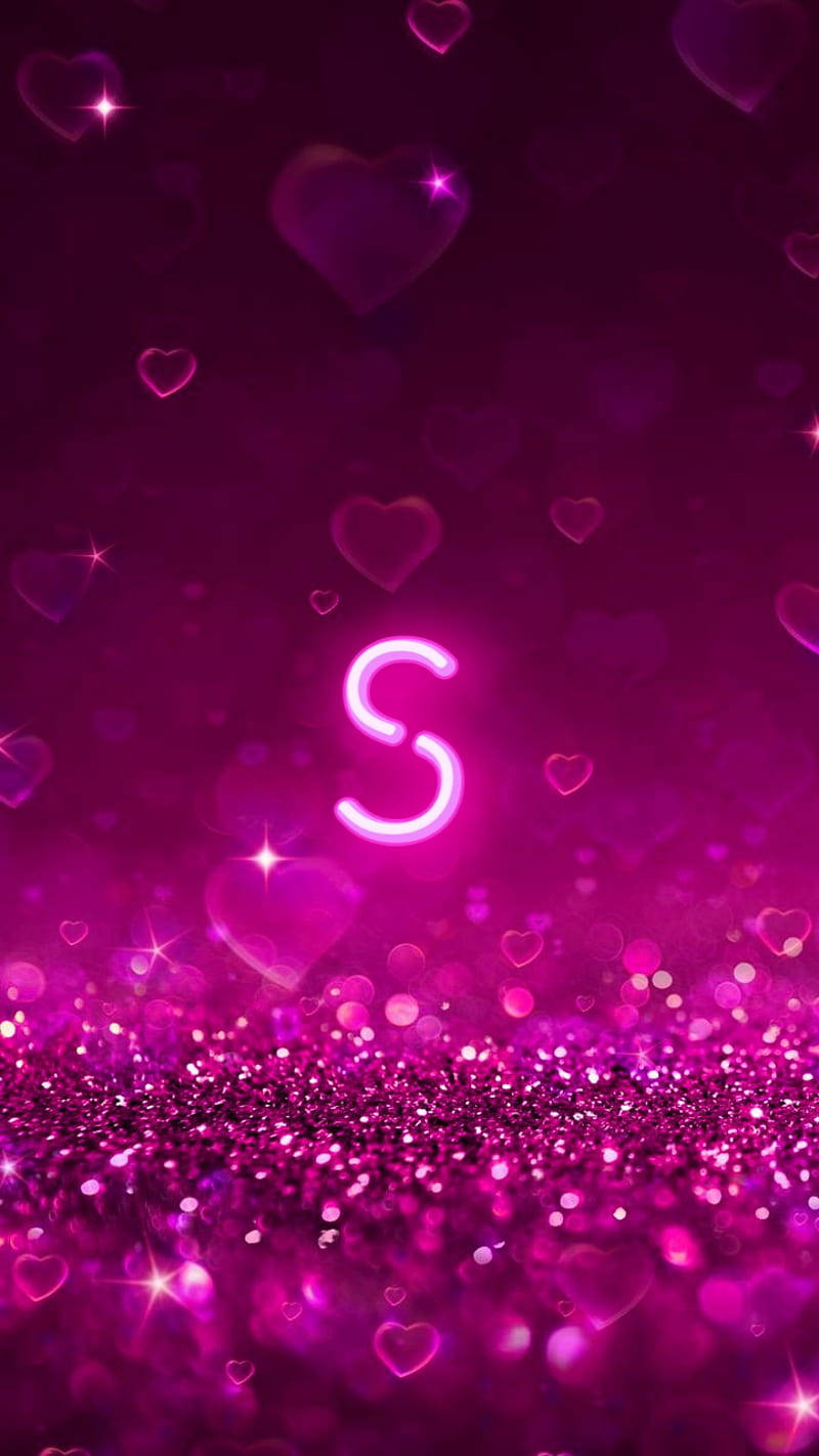 发光字母S与爱心 壁纸