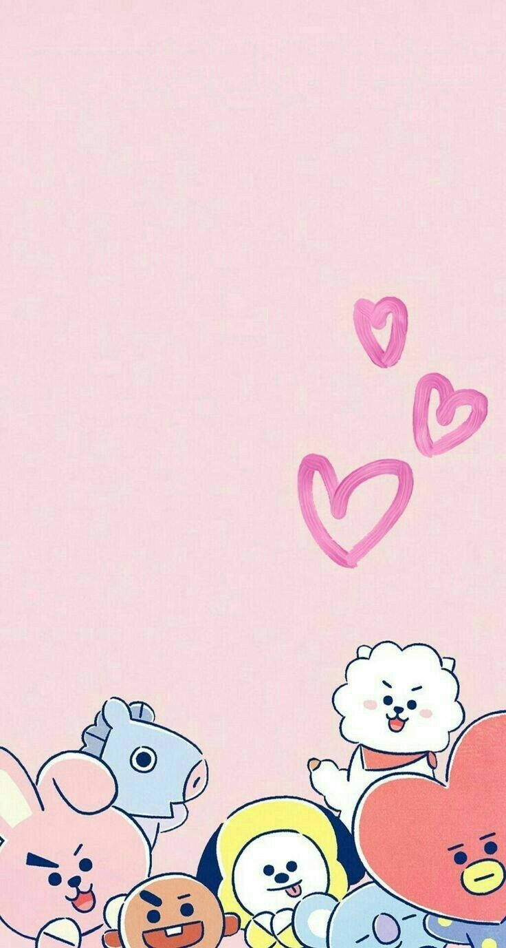 可爱BT21角色心形轮廓 壁纸