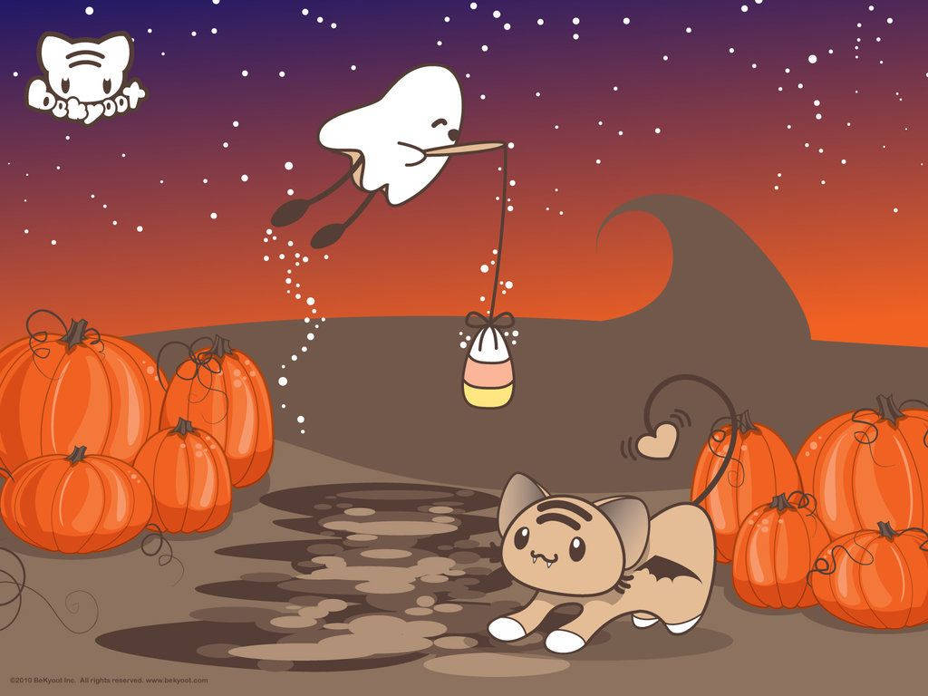 可爱万圣节伸懒腰猫咪 壁纸