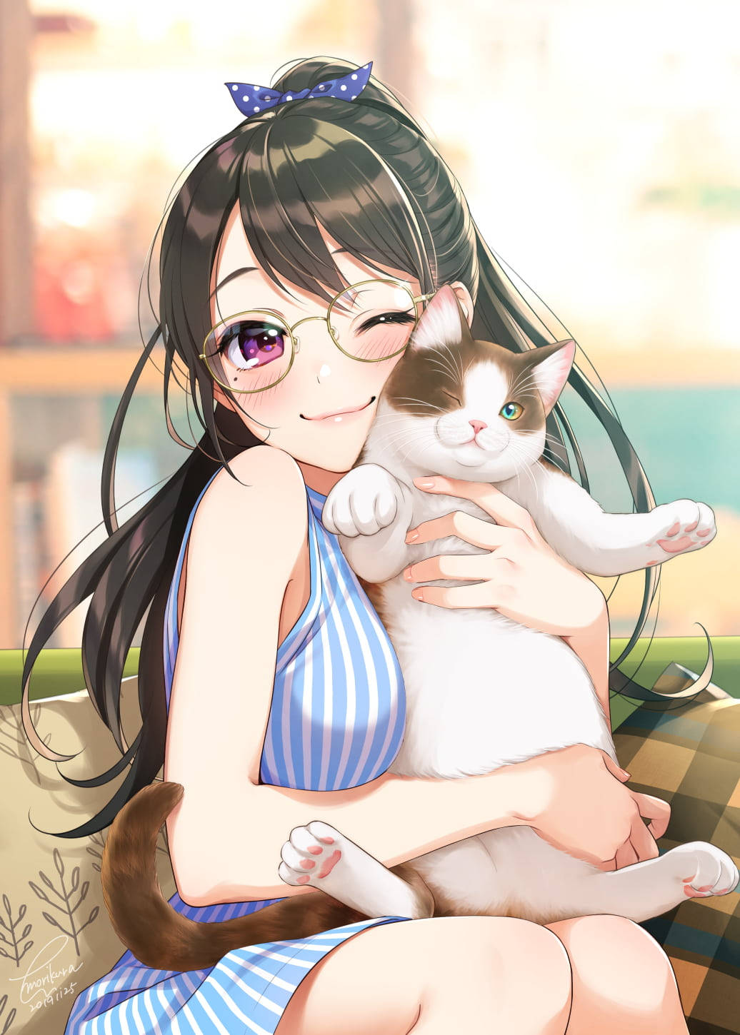 可爱动漫女孩与猫咪 壁纸