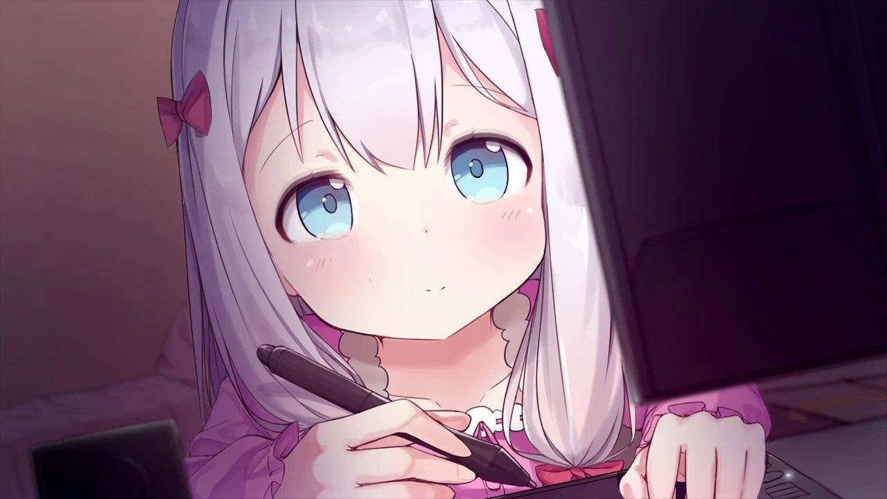可爱动漫女孩写作 壁纸
