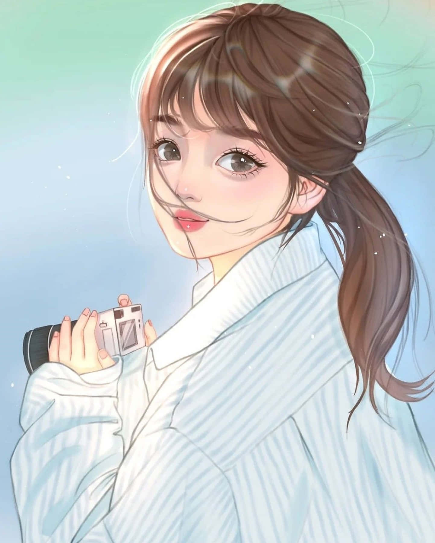 可爱动漫女孩手持相机头像图片 壁纸