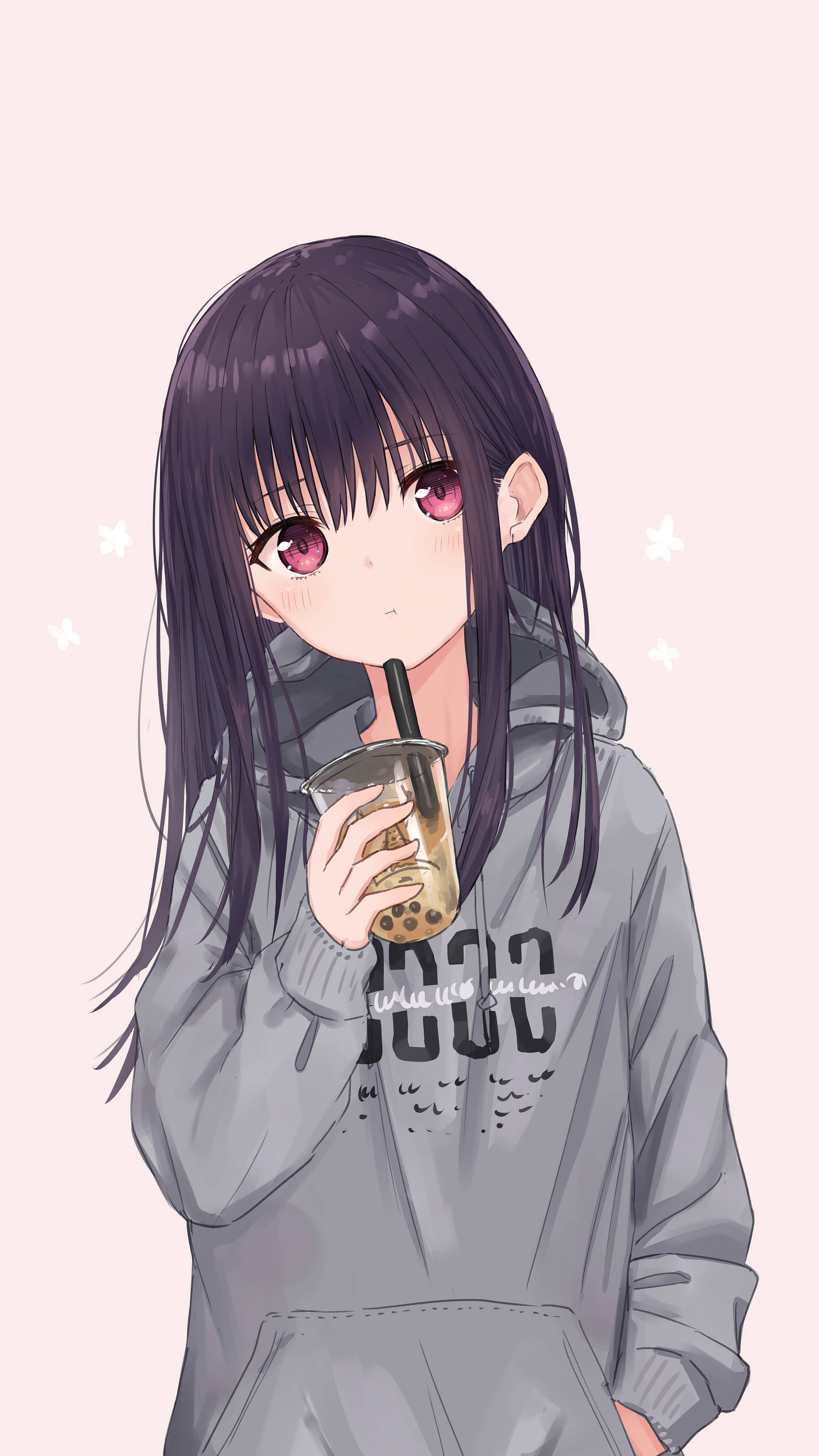 可爱动漫女生头像 喝奶茶的Kazumi 壁纸