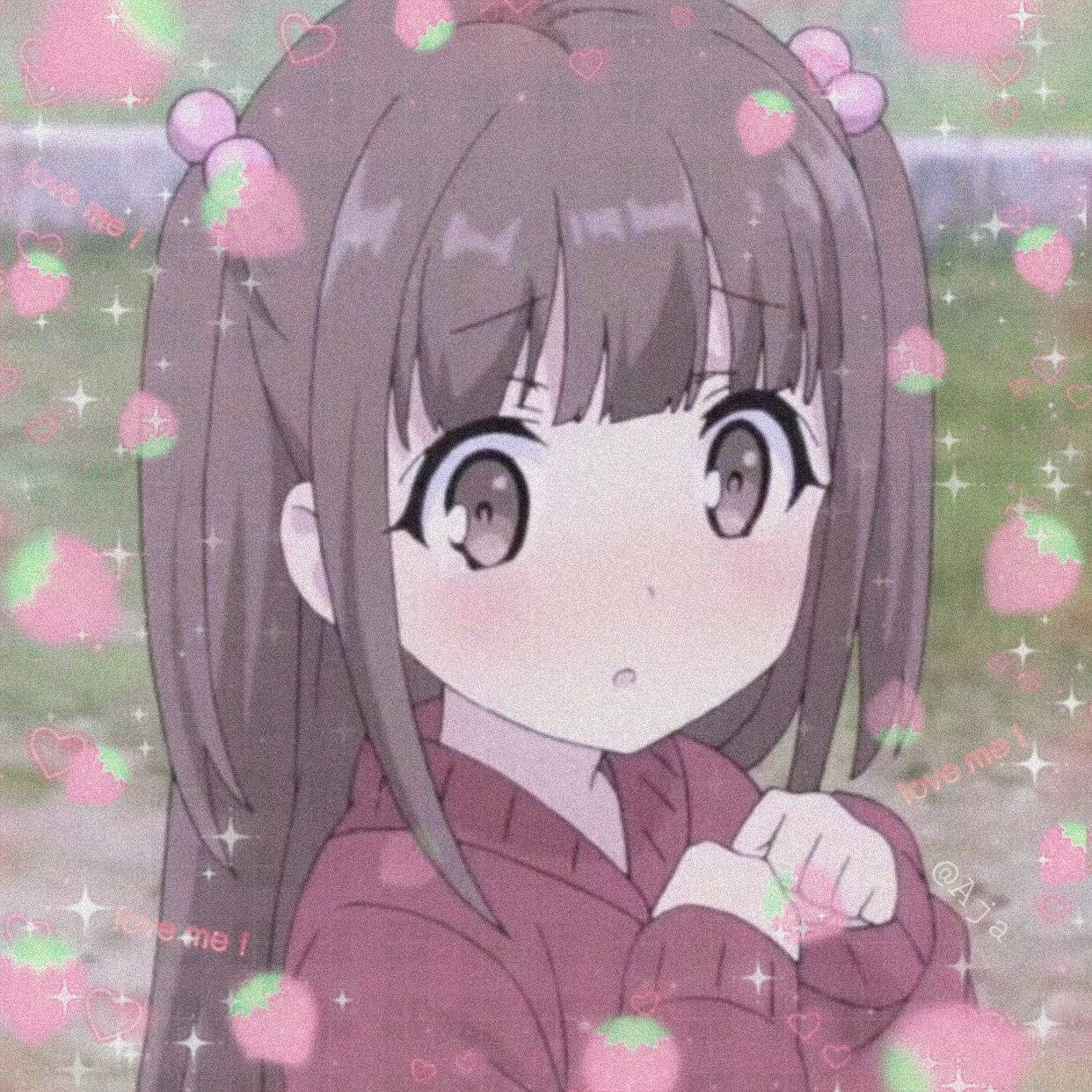 可爱动漫女生头像：草莓与爱心少女 壁纸