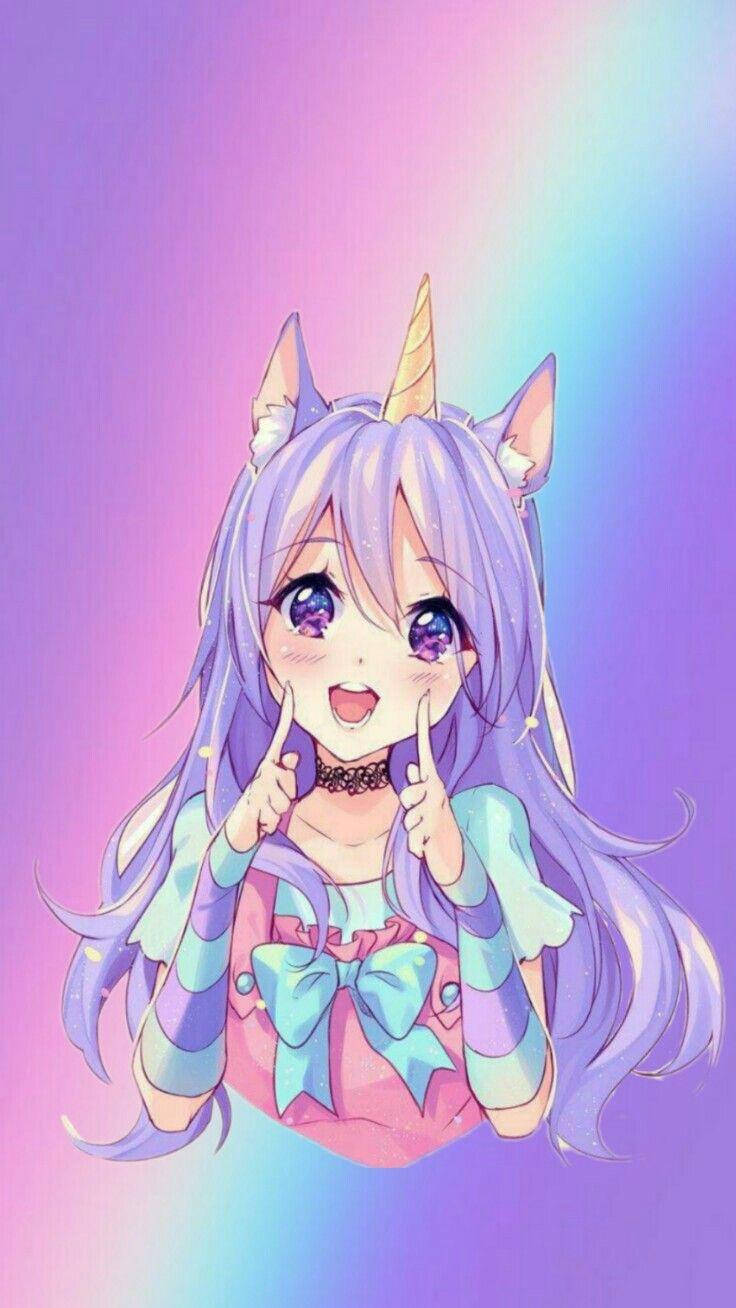 可爱动漫独角兽女孩 壁纸