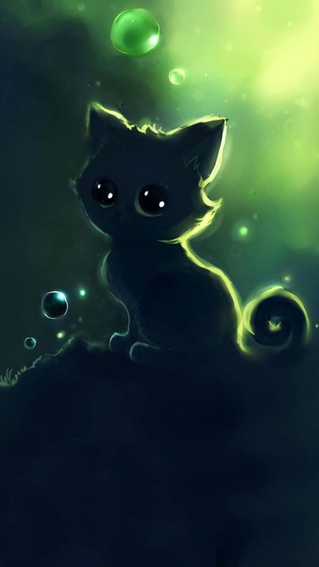 可爱动漫猫剪影 壁纸