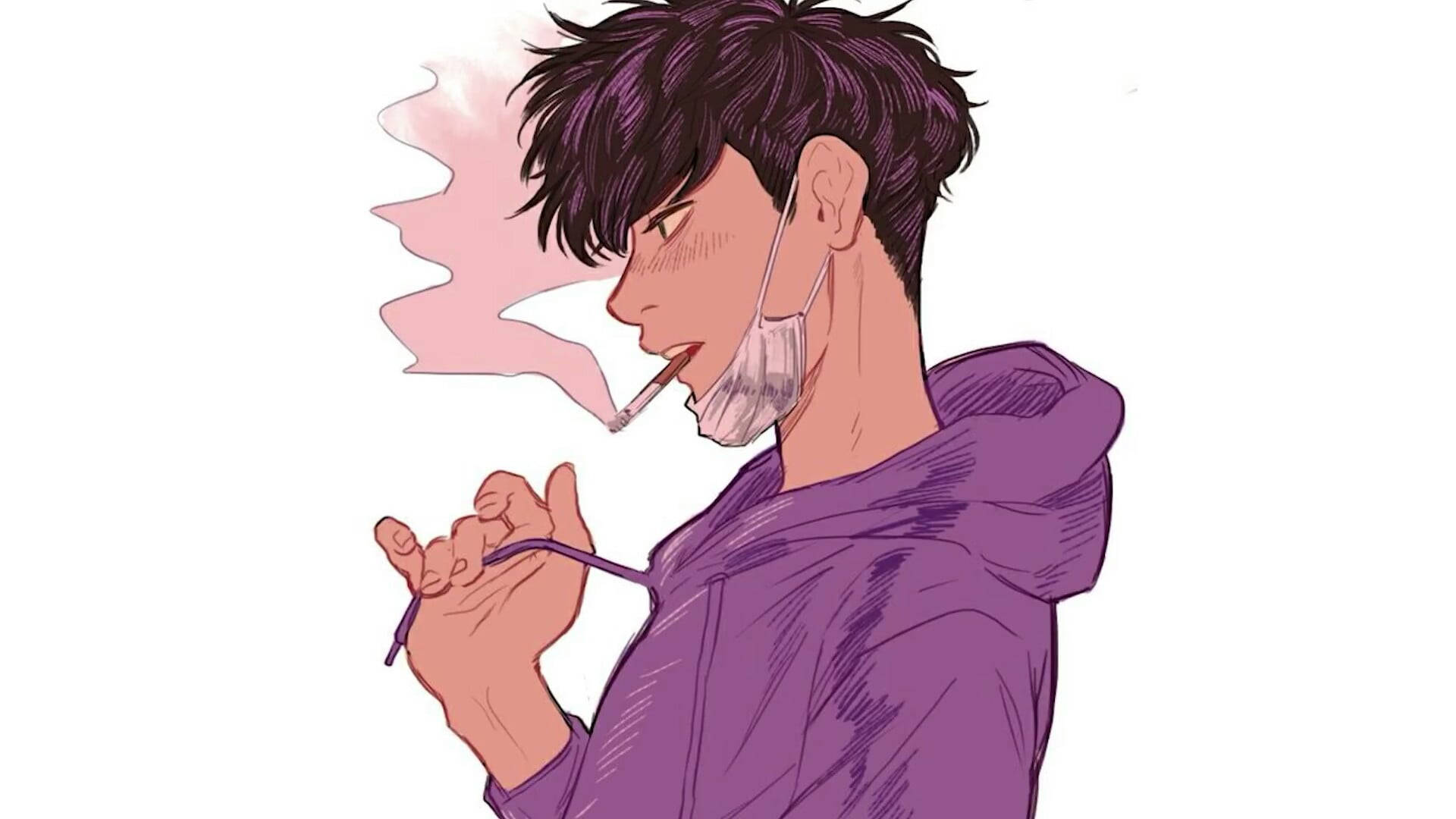 可爱动漫男孩抽烟 壁纸