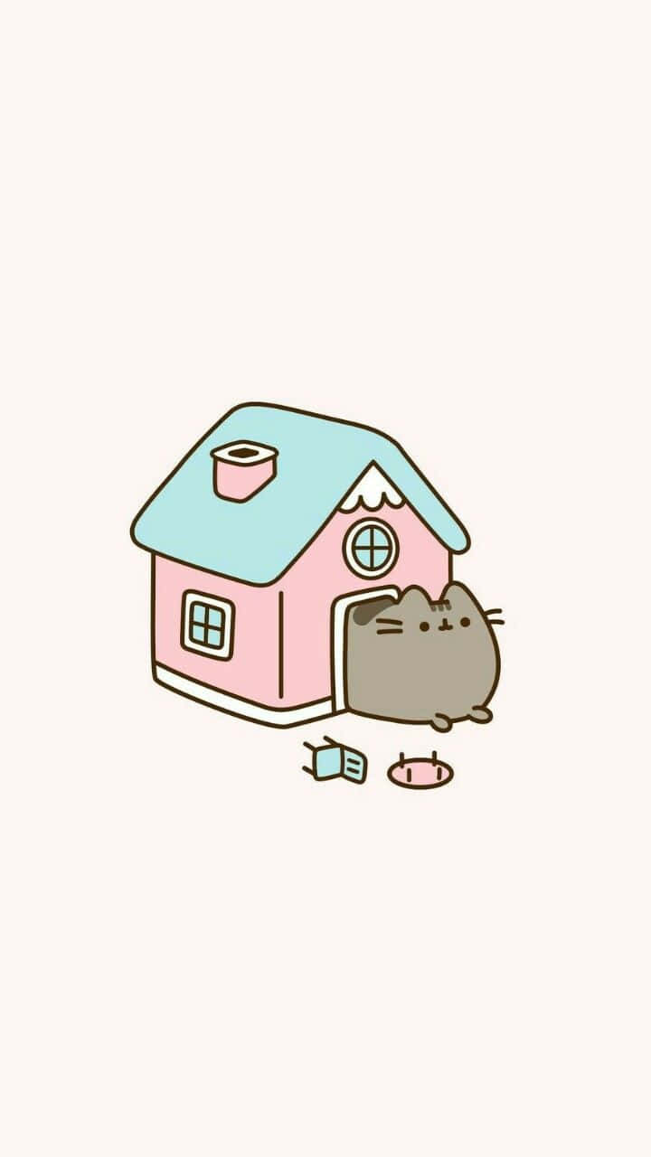 可爱卡哇伊的胖吉猫在房子里 壁纸