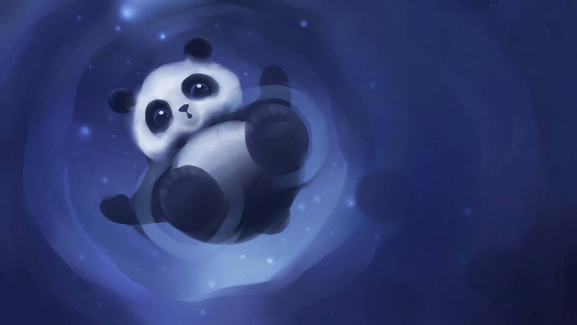 可爱卡通熊猫在绚蓝漩涡宇宙中 壁纸