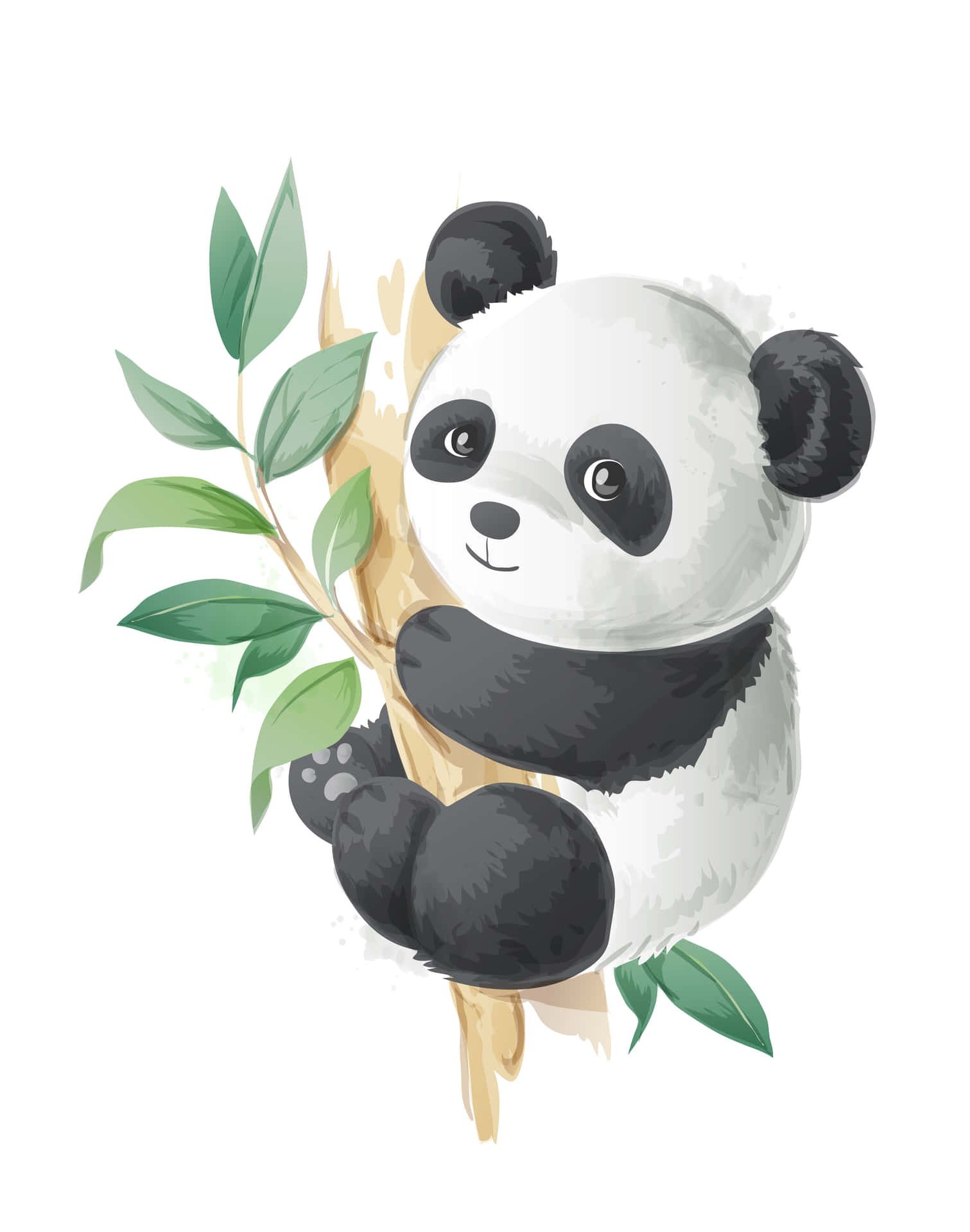 可爱卡通熊猫趴在树枝上