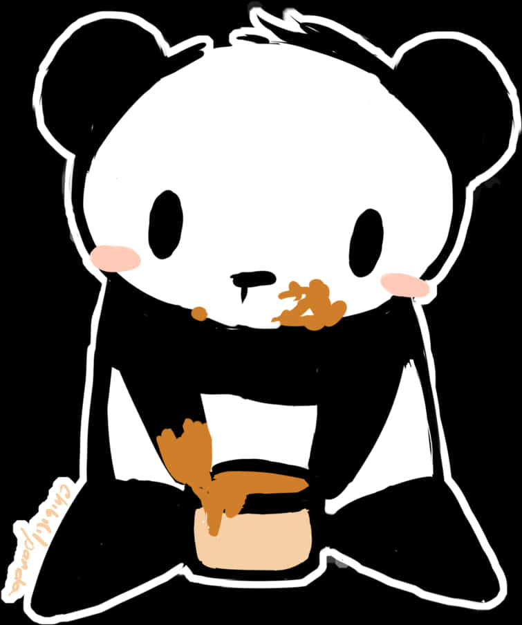 可爱卡通熊猫进食 壁纸