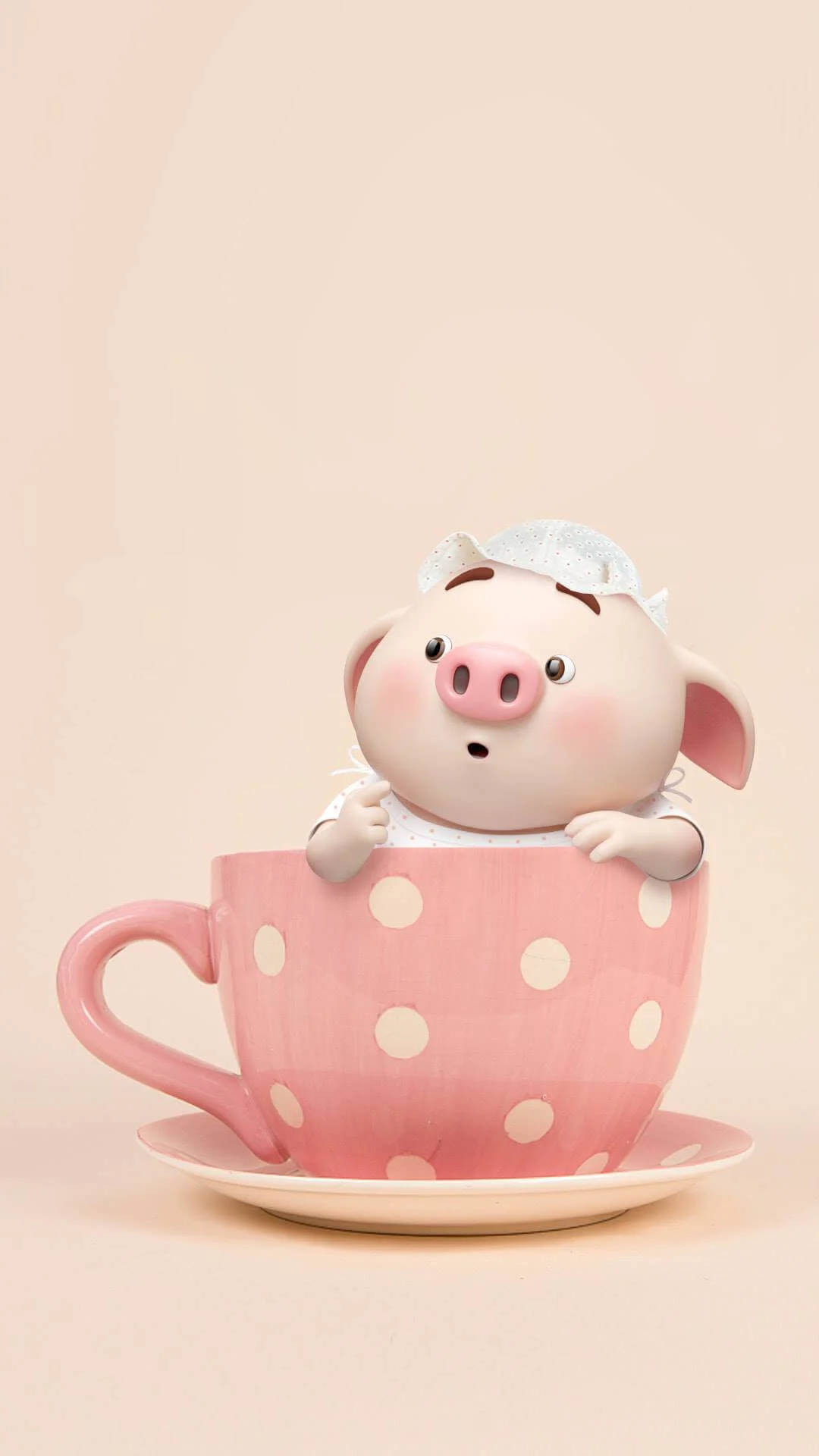 可爱小猪坐茶杯 壁纸