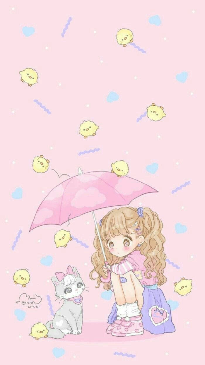 可爱少女与她的猫咪 壁纸