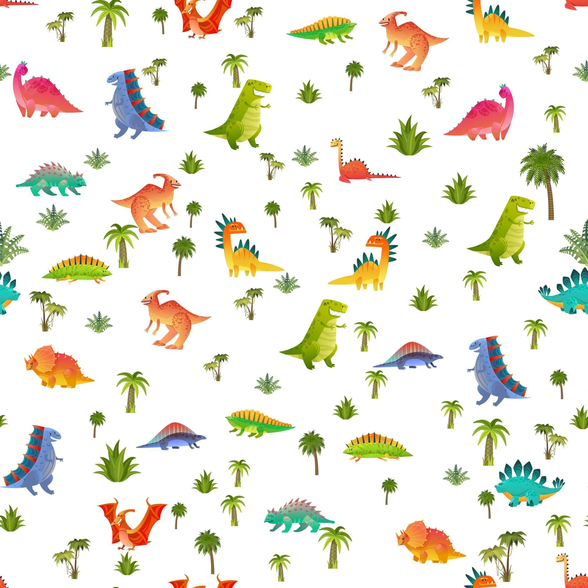 可爱恐龙插画彩色背景 壁纸