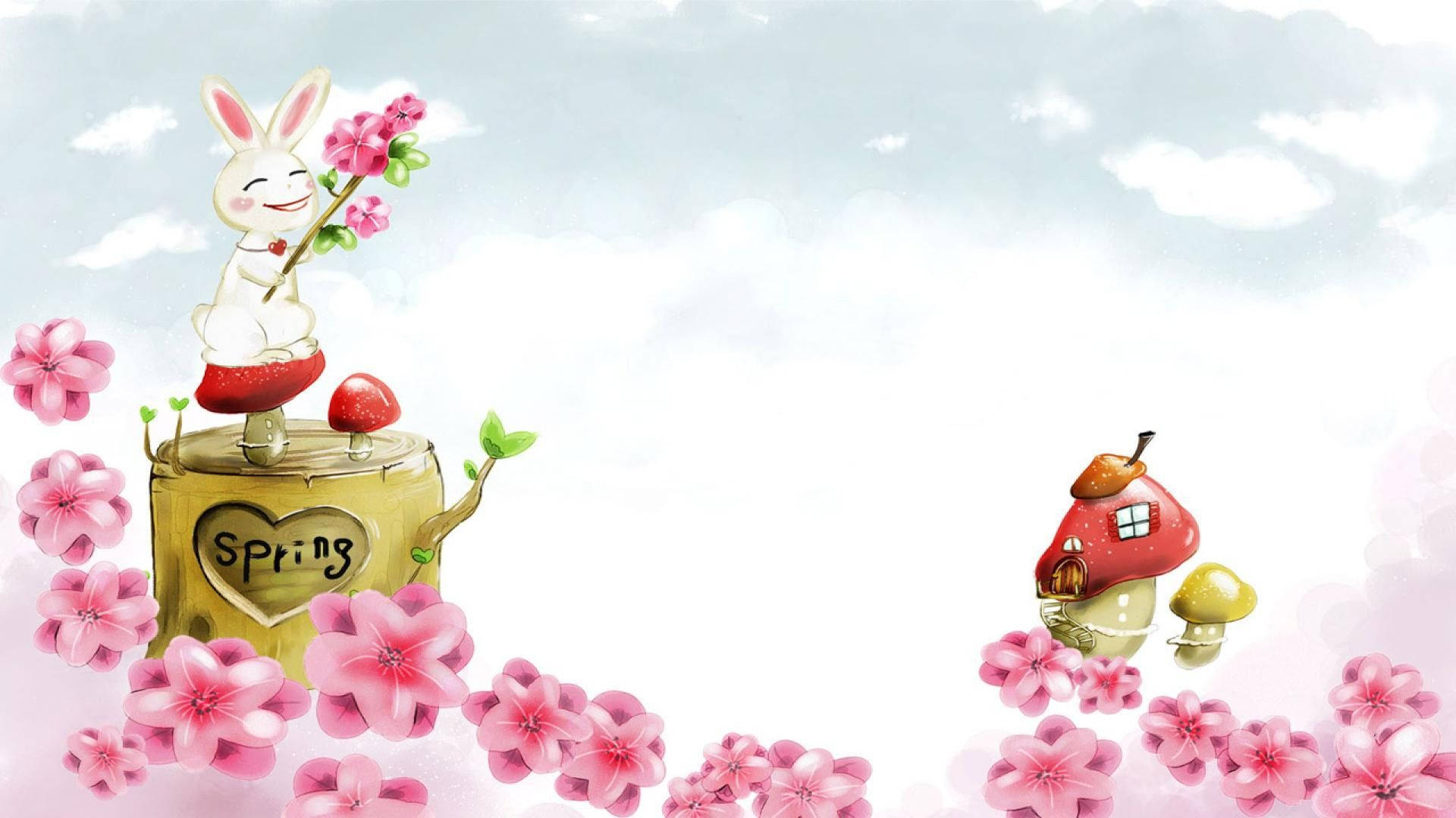 可爱春日卡通兔兔小屋 壁纸