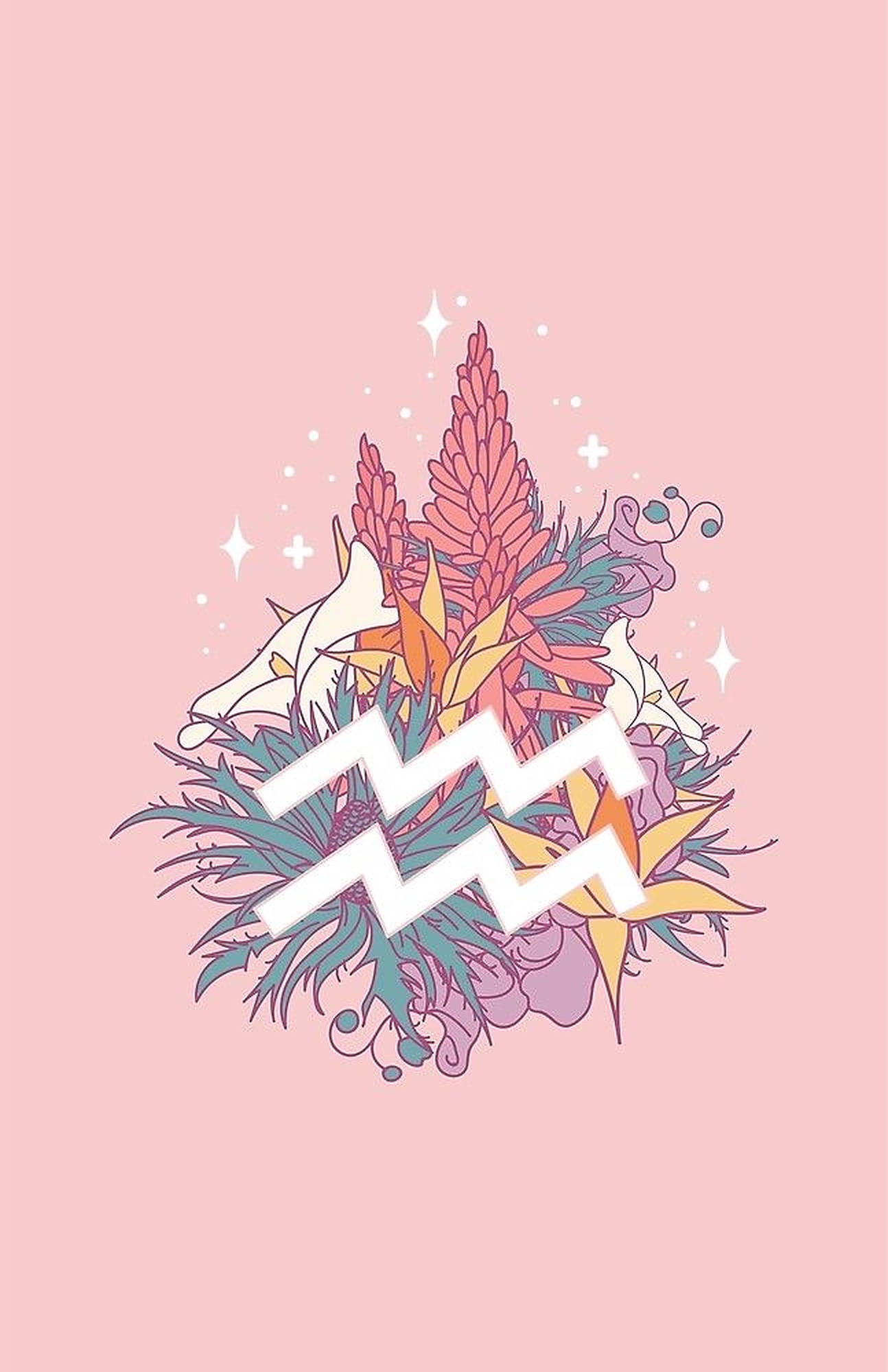 可爱水瓶座粉色花朵 壁纸