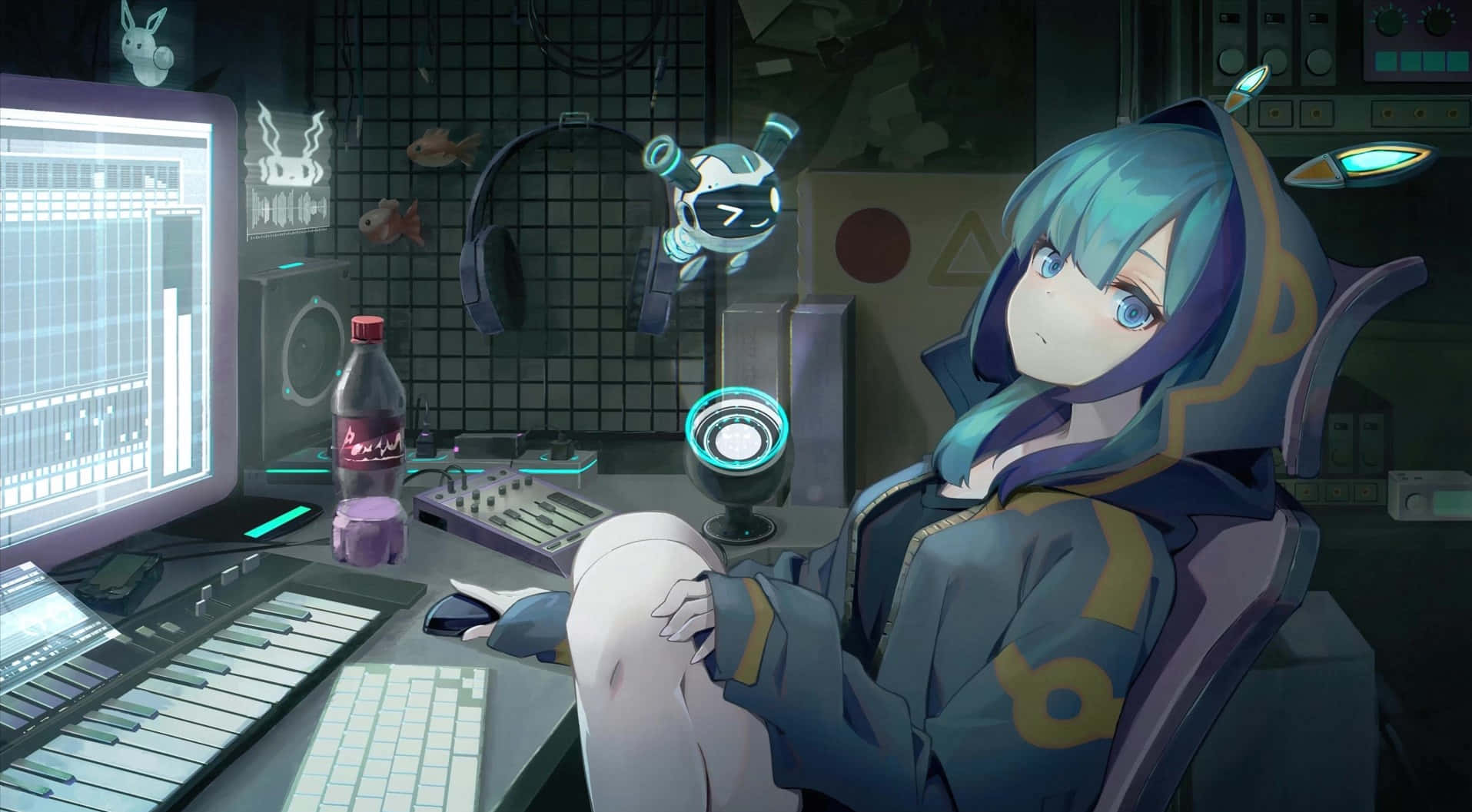 可爱游戏初音未来与电脑设备 壁纸