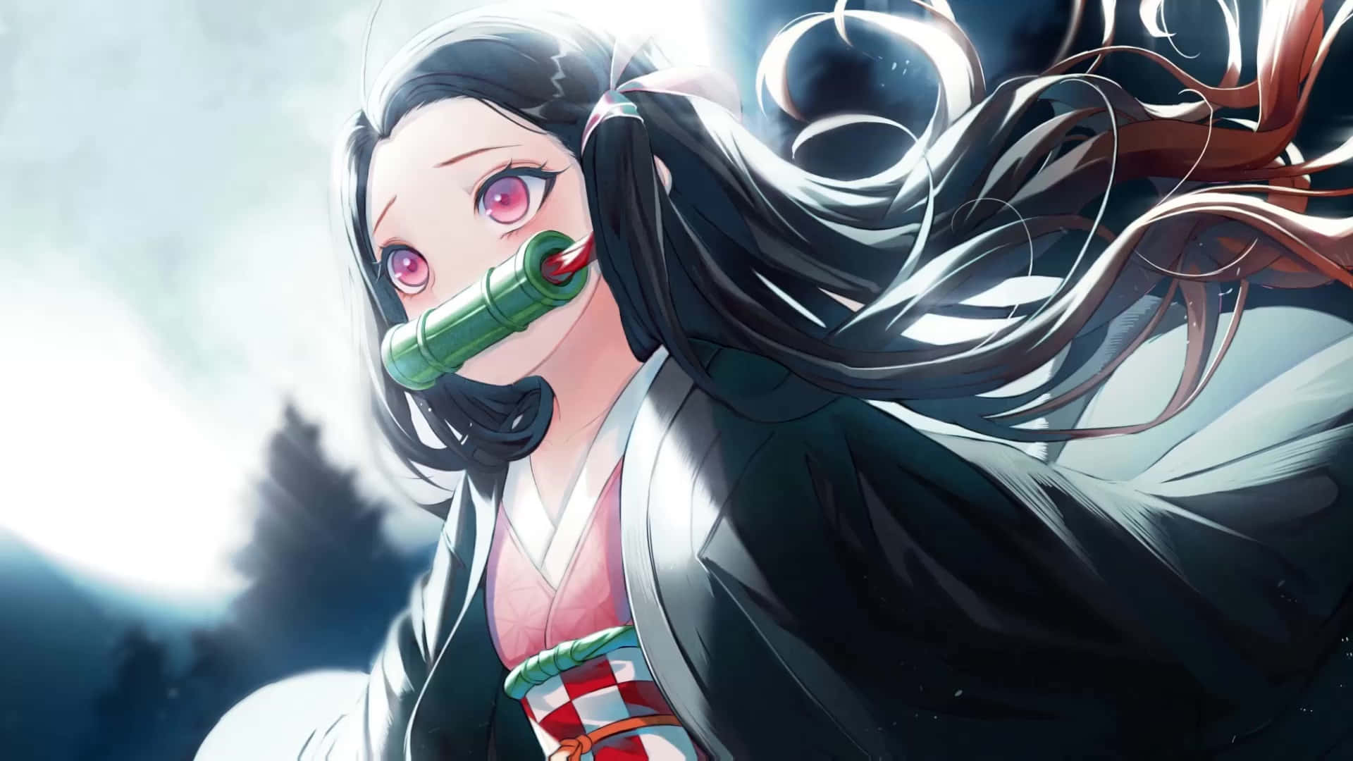 可爱漫画角色灶门祢豆子与月光辉映