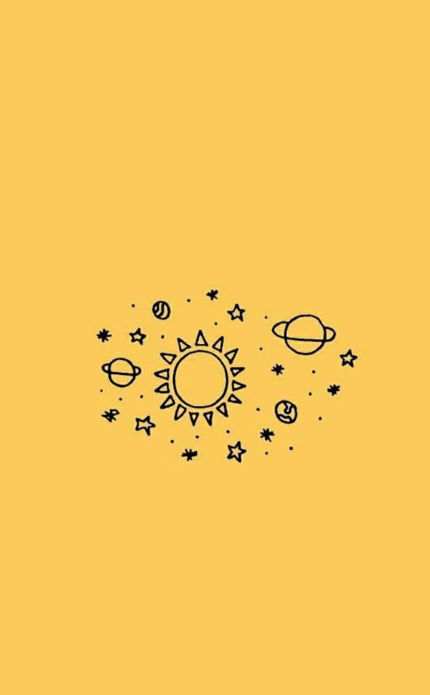 可爱粉彩黄色太阳系 壁纸