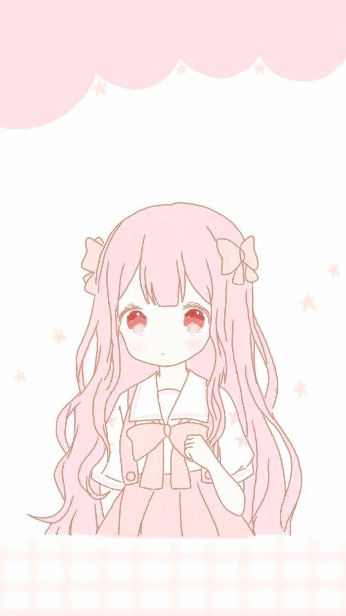 可爱粉色缎带动漫少女 壁纸