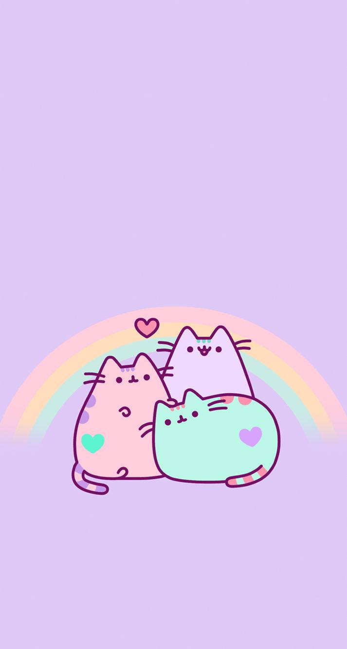 马卡龙色胖吉猫 卡哇伊 粉色 蓝色 淡紫 壁纸