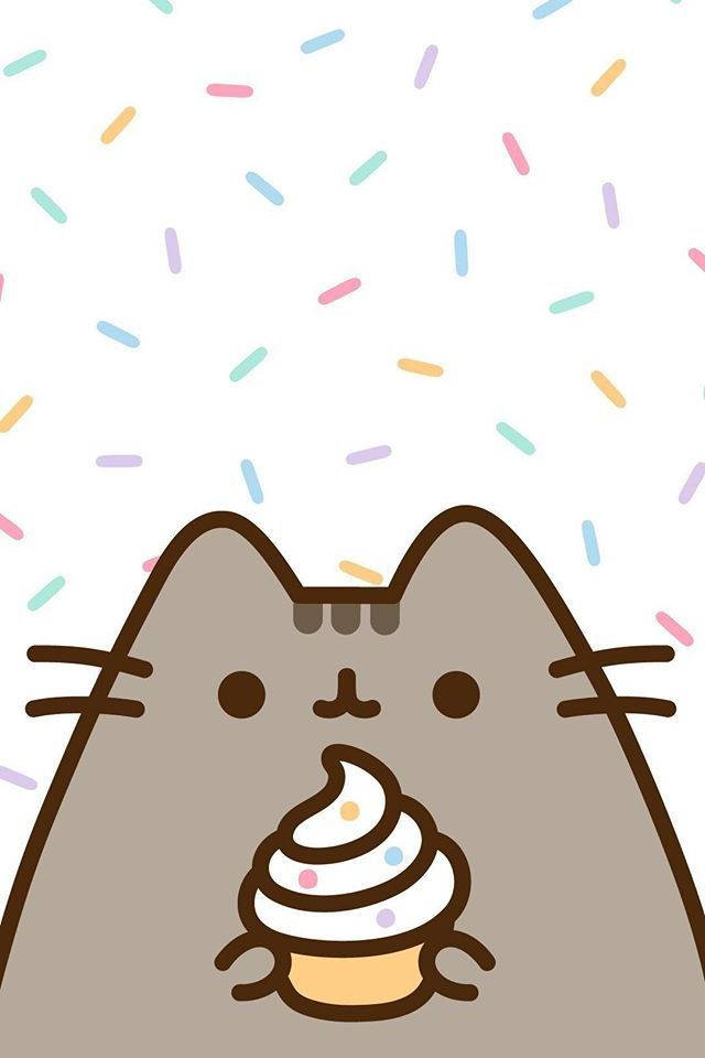 可爱高清 Pusheen 手持纸杯蛋糕 壁纸