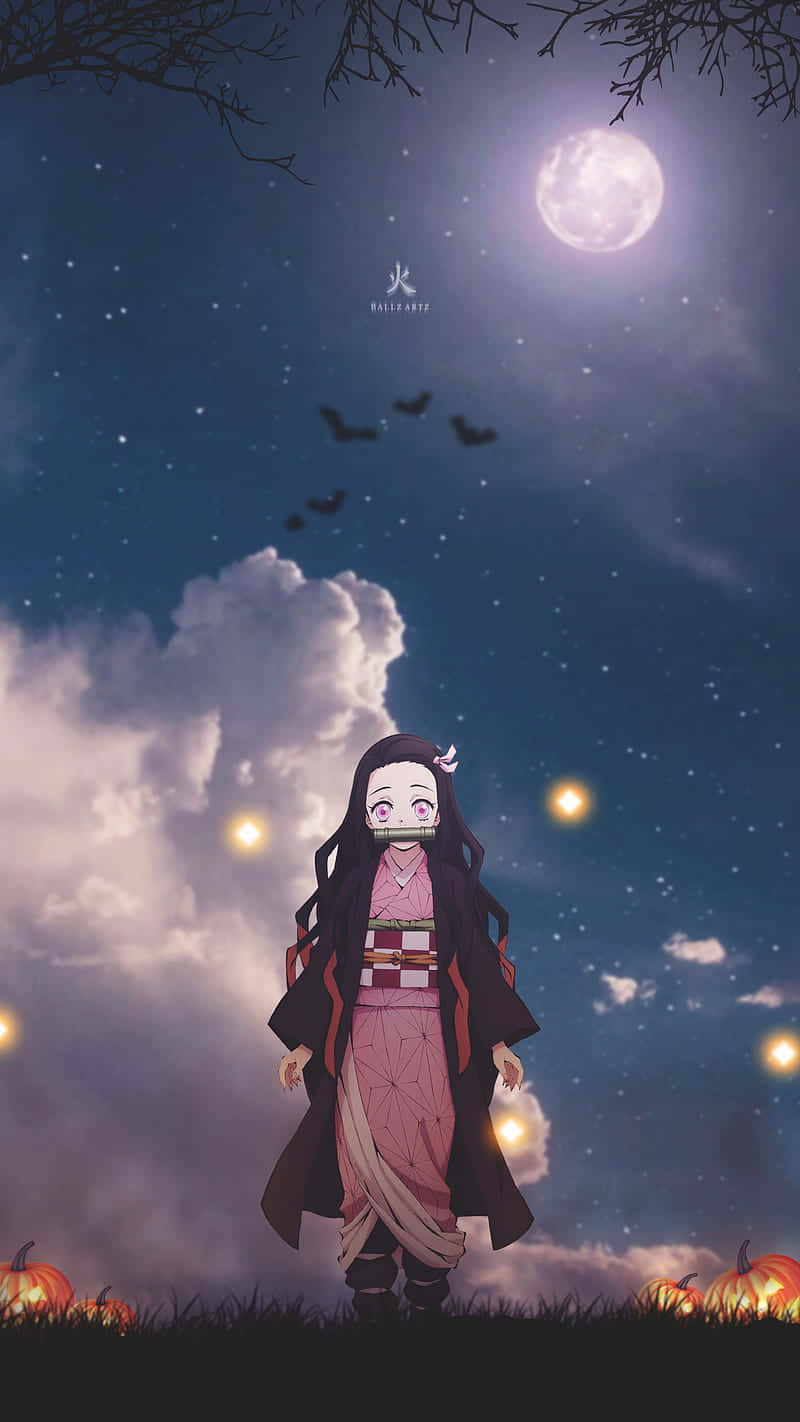 可爱鬼灭之刃祢豆子夜空美学 壁纸