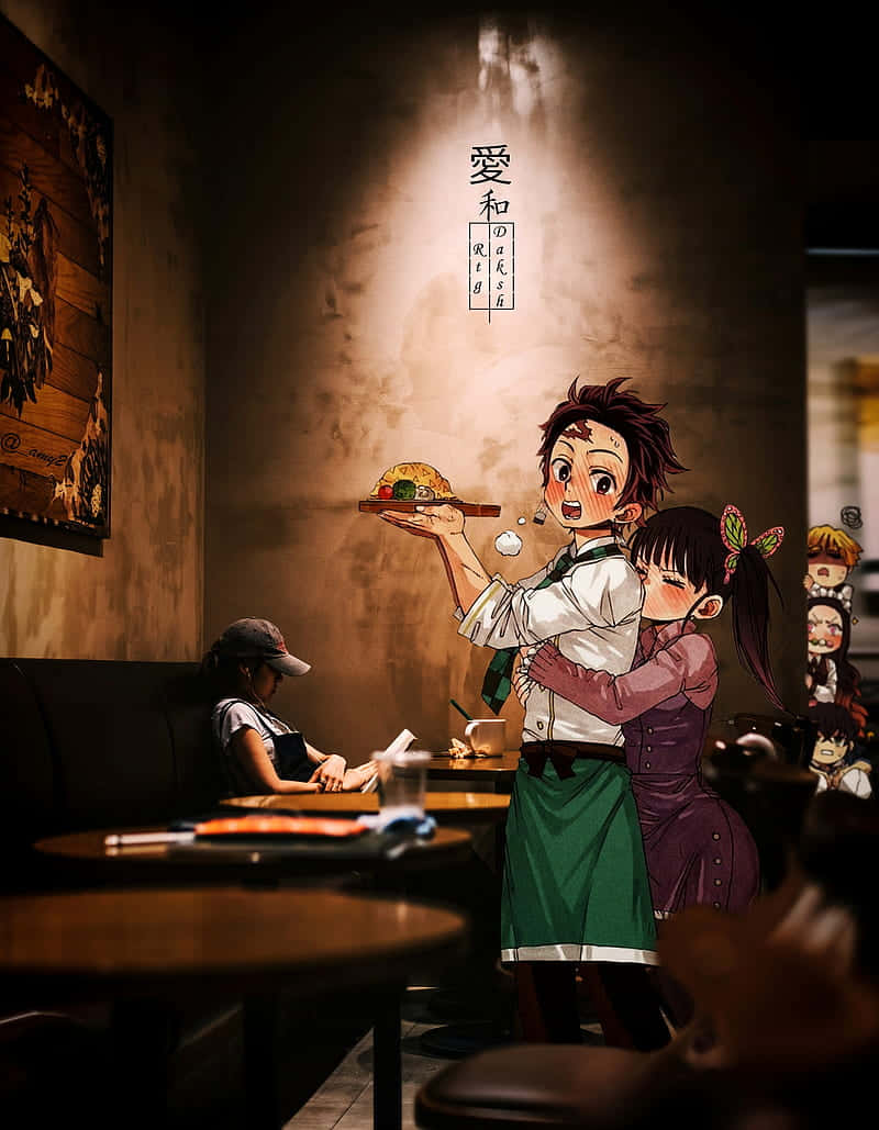 可爱鬼灭之刃角色炭治郎与加奈央 壁纸