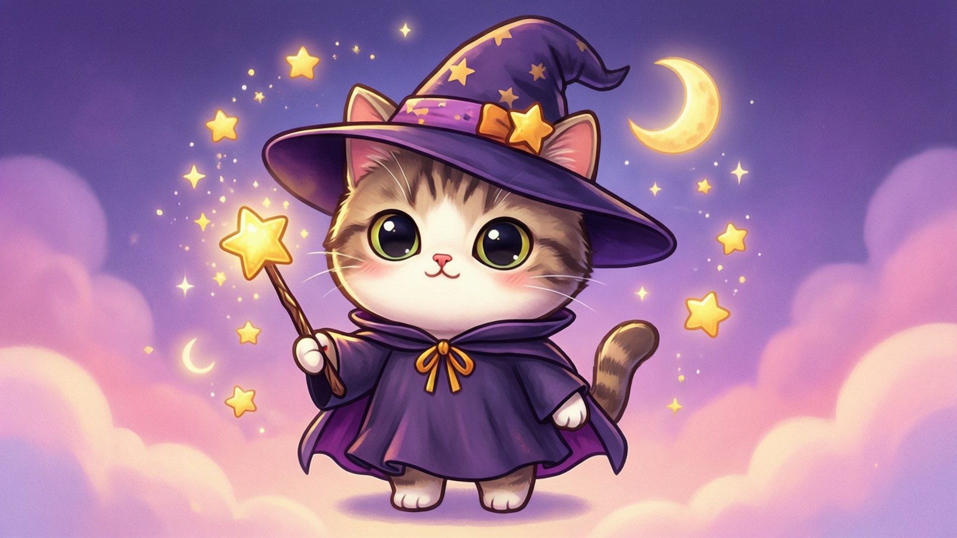 可爱魔法猫女巫 壁纸