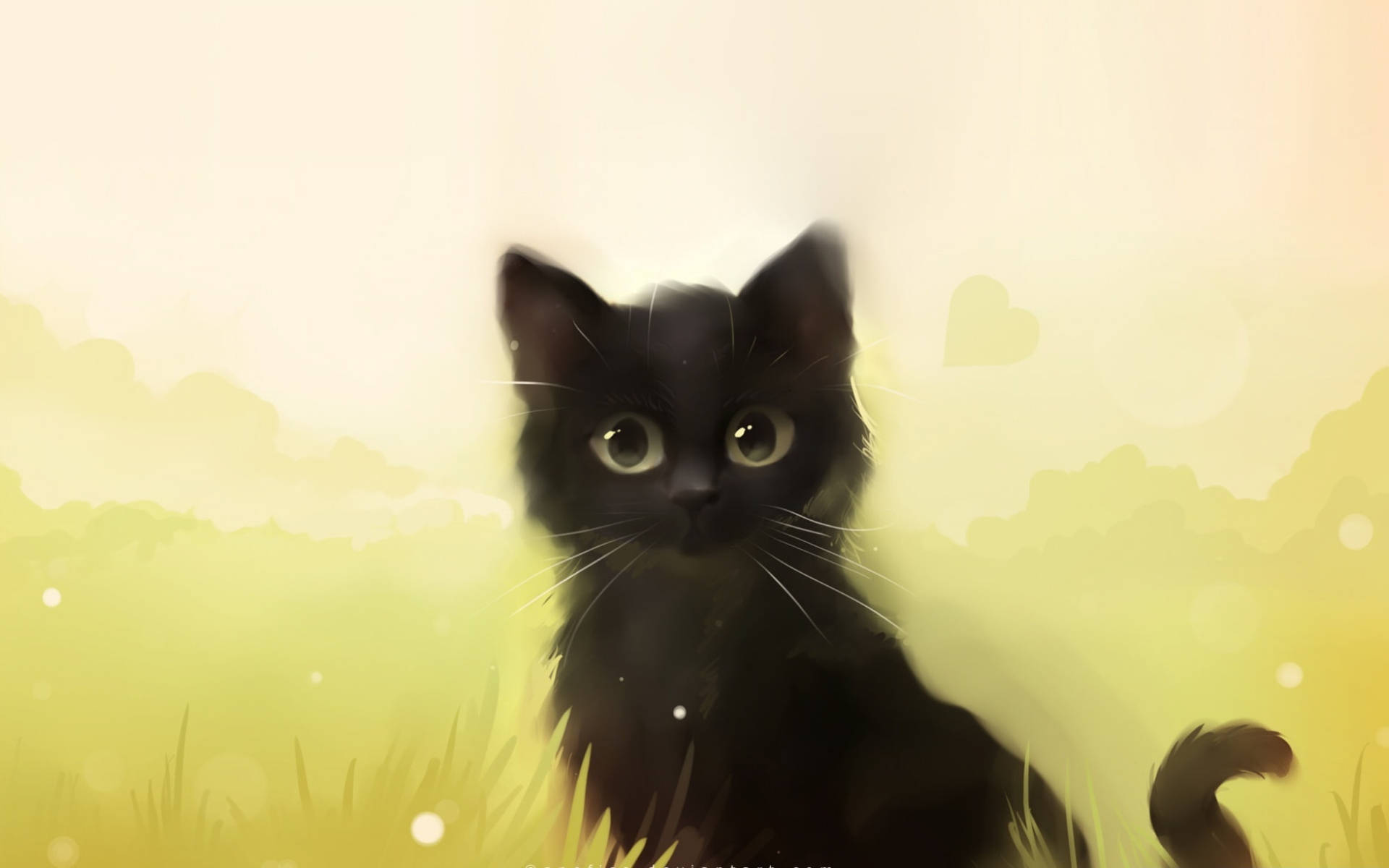 可爱黑猫粉彩画 壁纸