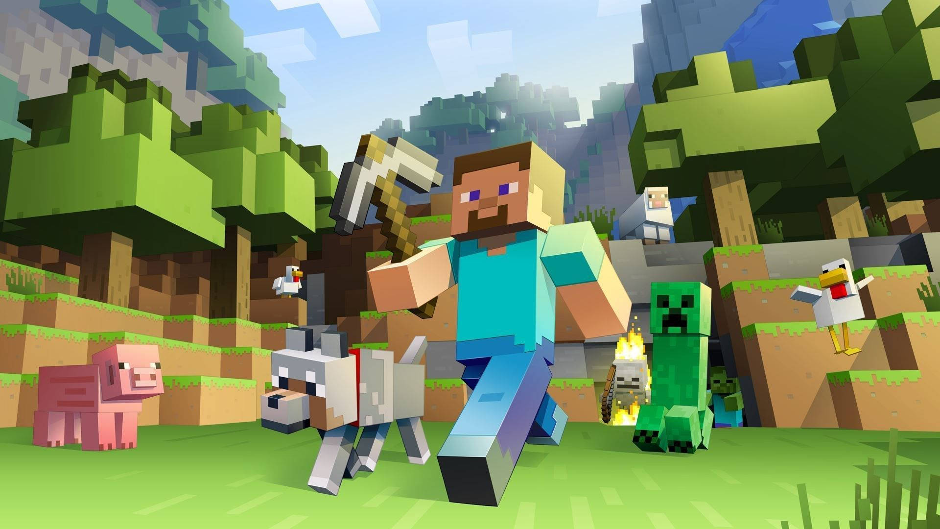 史蒂夫手持石镐行走 Minecraft高清壁纸 壁纸