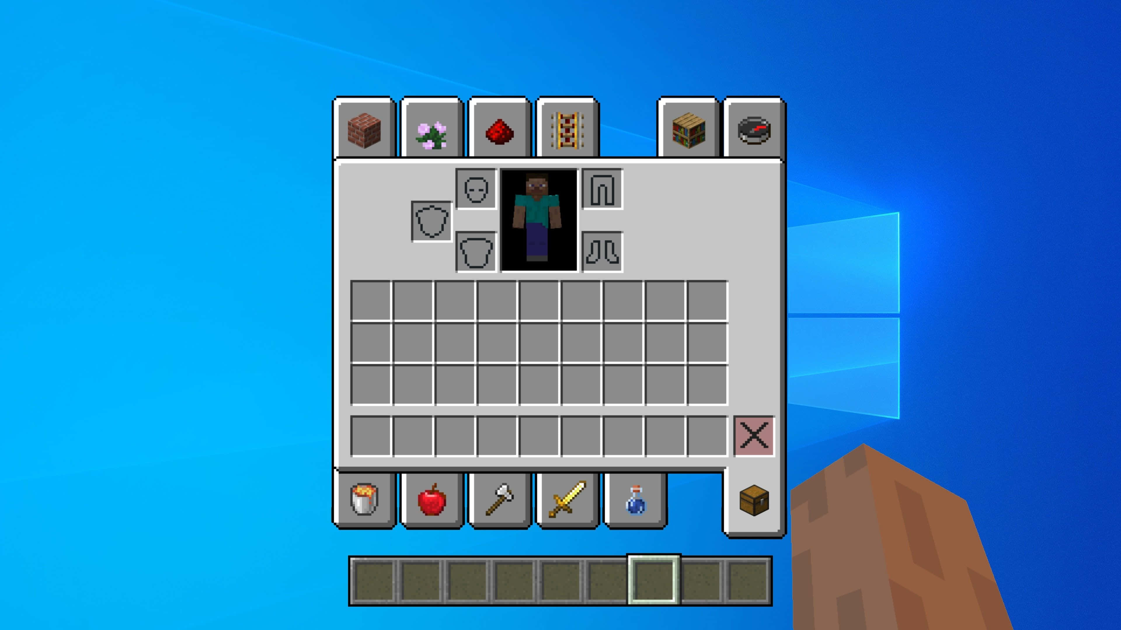 史蒂夫的手与Minecraft物品栏 壁纸