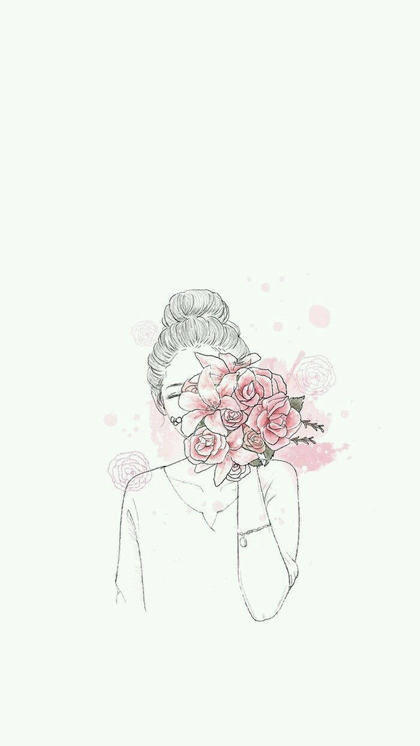 唯美少女与粉色花束 壁纸